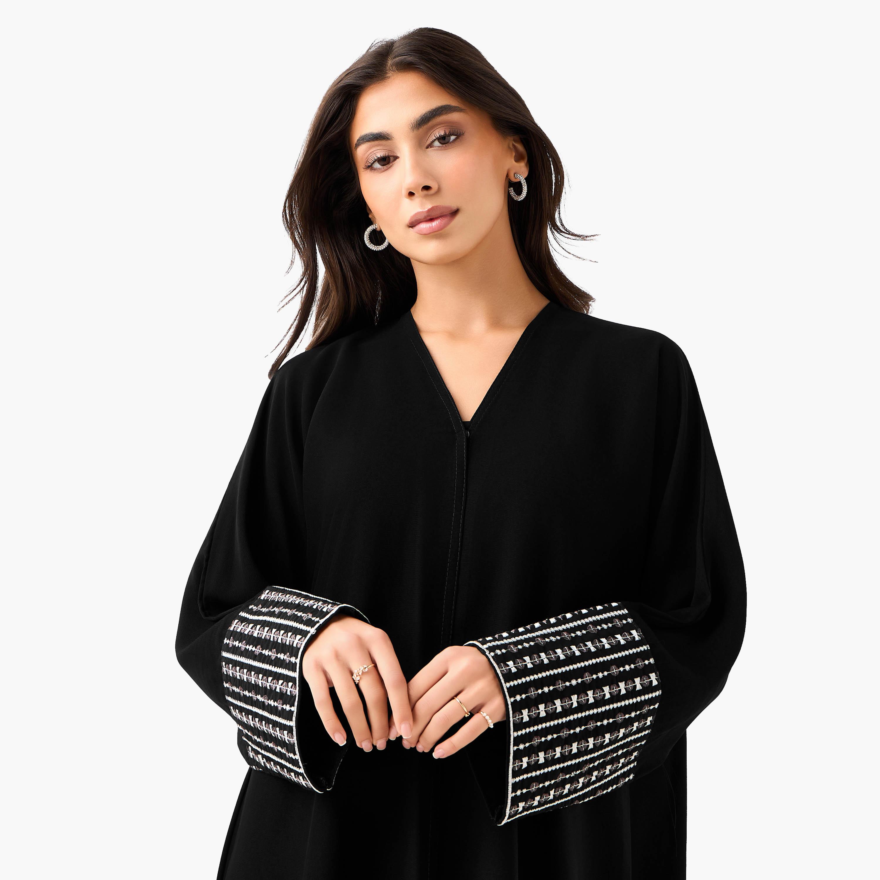 Hadiyath Al Madinah Embroidered Abaya with Hijab-women-arabicclothing-abayas-image-8