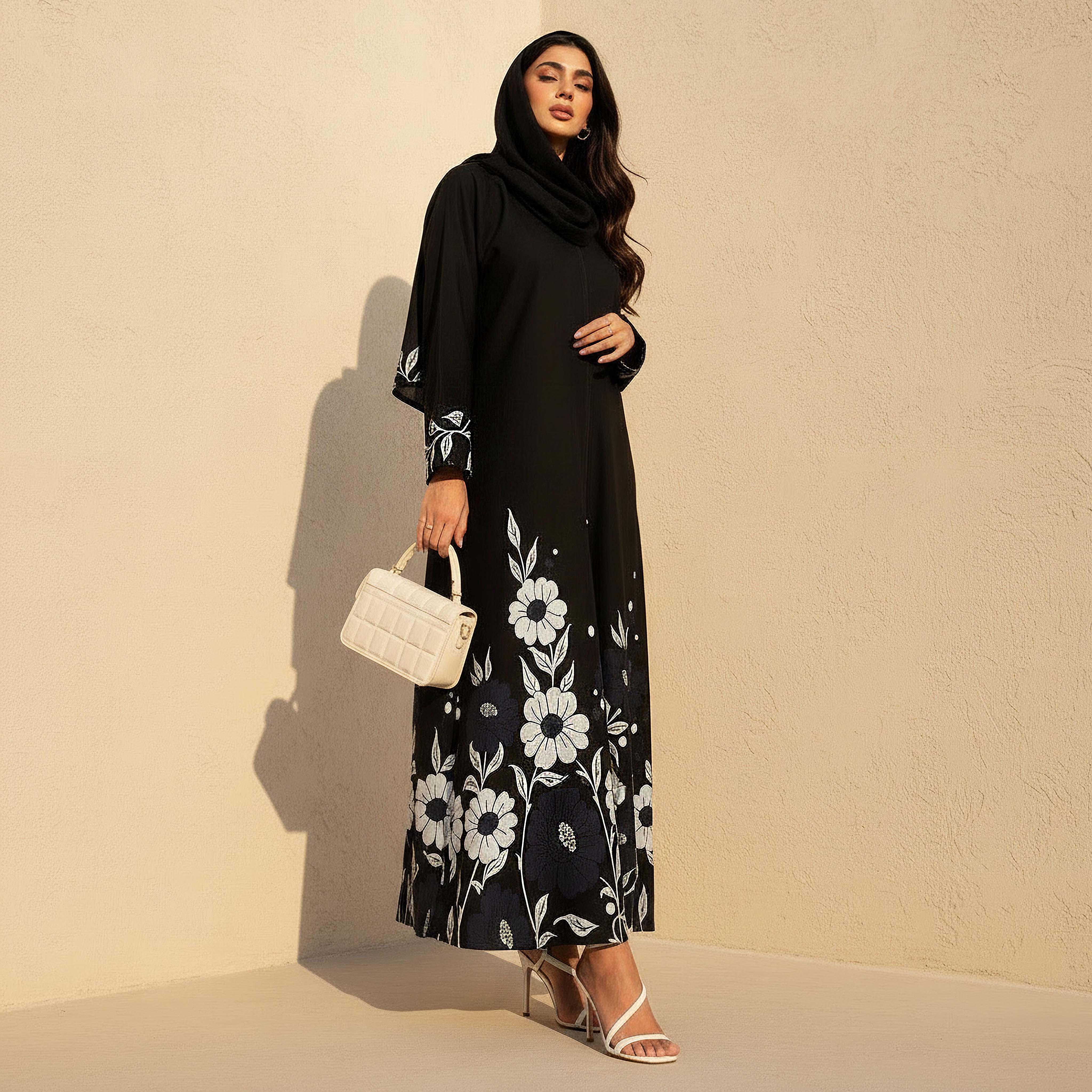 Hadiyath Al Madinah Floral Print Abaya with Hijab-women-arabicclothing-abayas-image-2