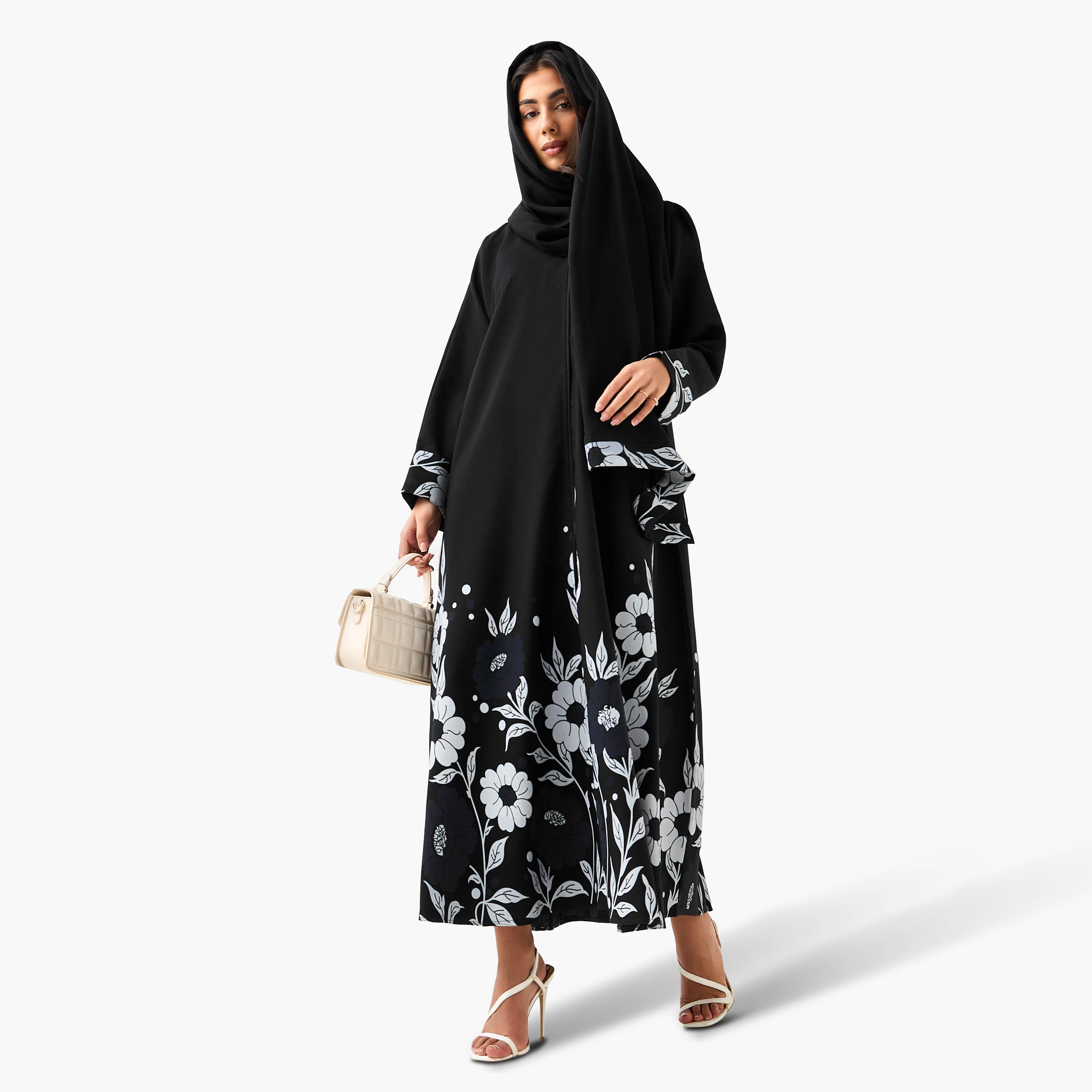 Hadiyath Al Madinah Floral Print Abaya with Hijab-women-arabicclothing-abayas-image-3