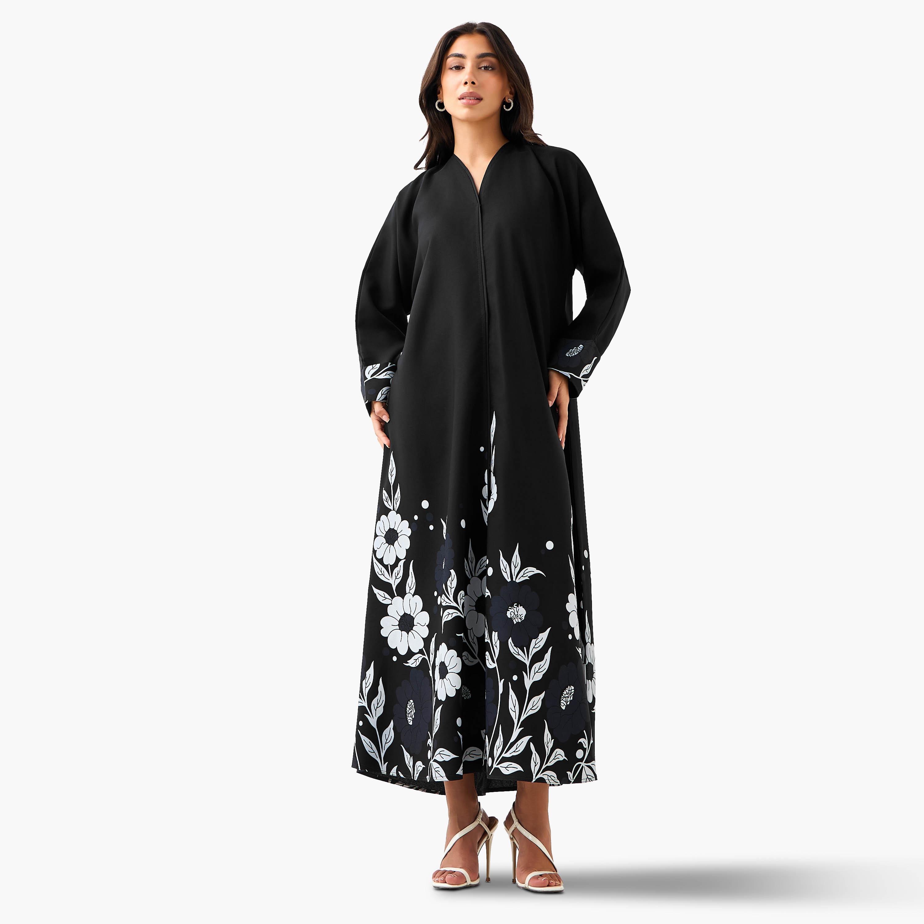 Hadiyath Al Madinah Floral Print Abaya with Hijab-women-arabicclothing-abayas-image-4