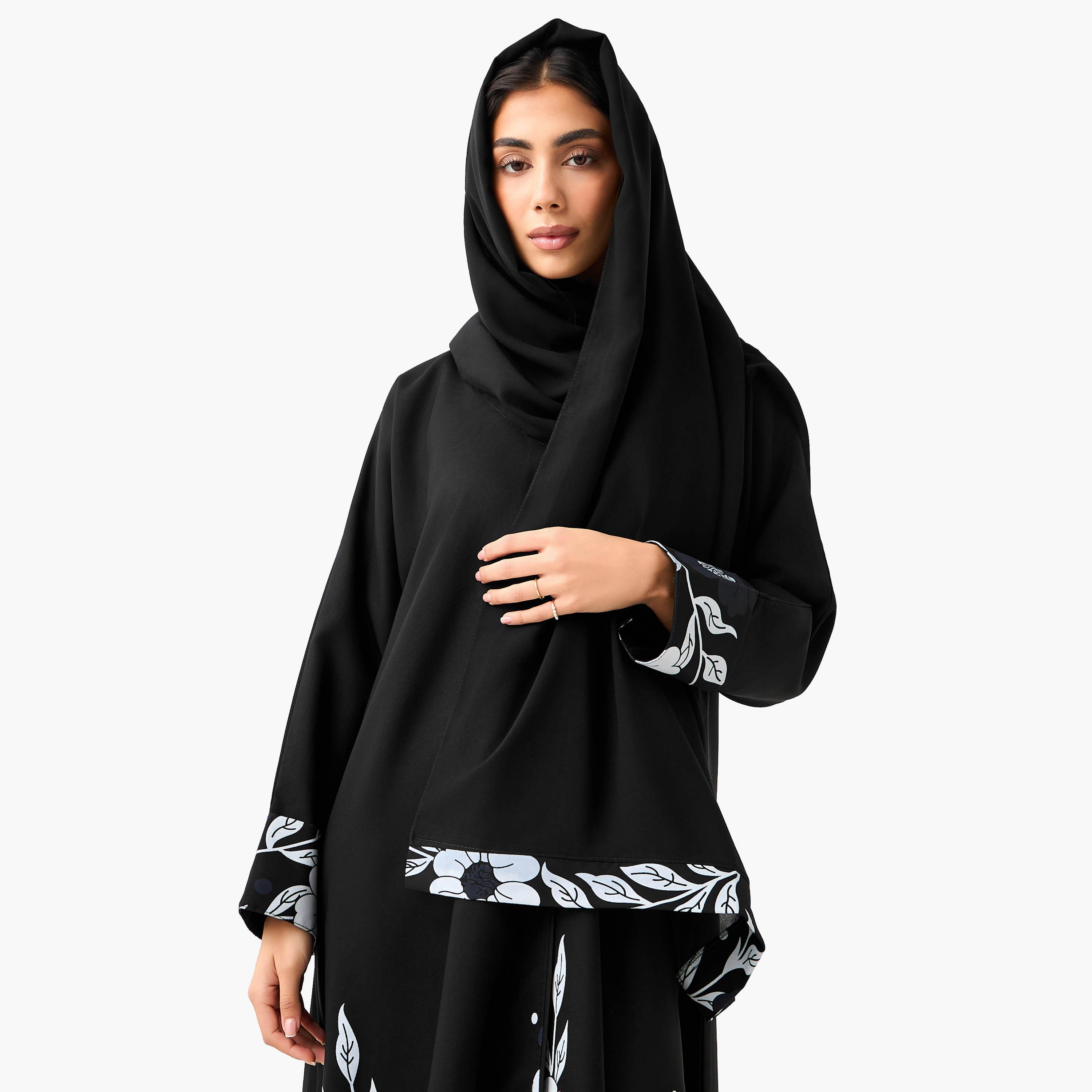 Hadiyath Al Madinah Floral Print Abaya with Hijab-women-arabicclothing-abayas-image-6