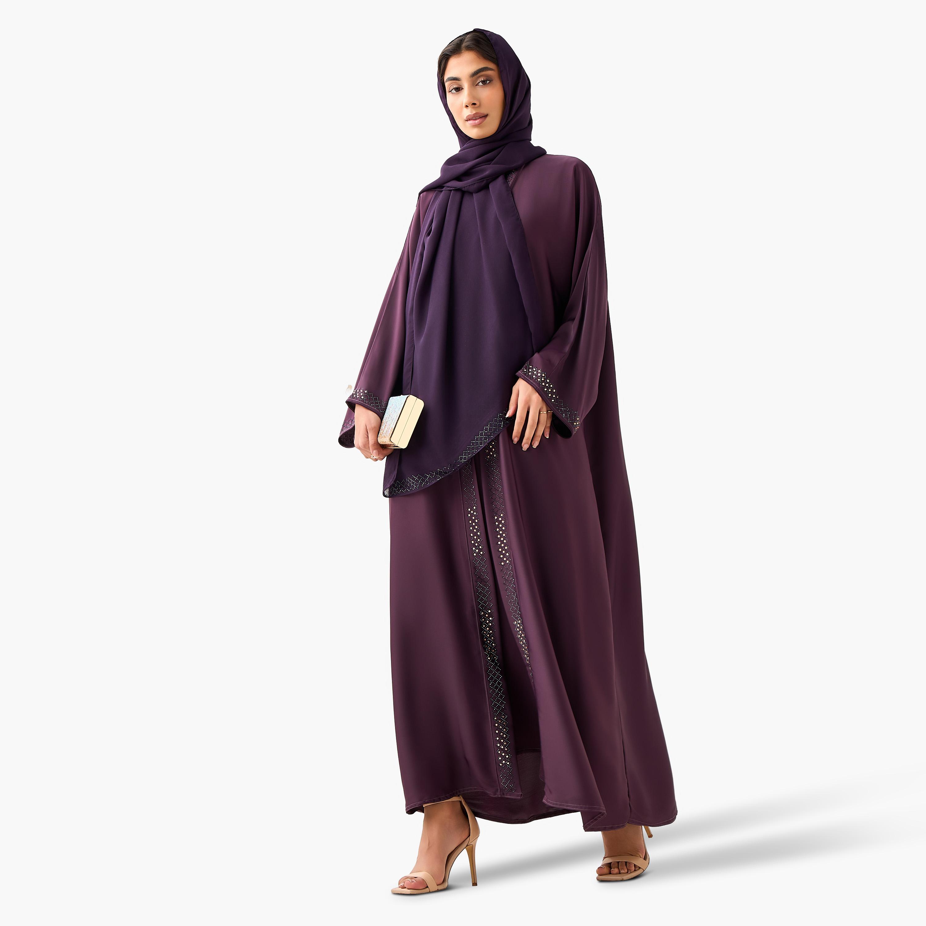 Hadiyath Al Madinah Embellished Abaya with Hijab-women-arabicclothing-abayas-image-3