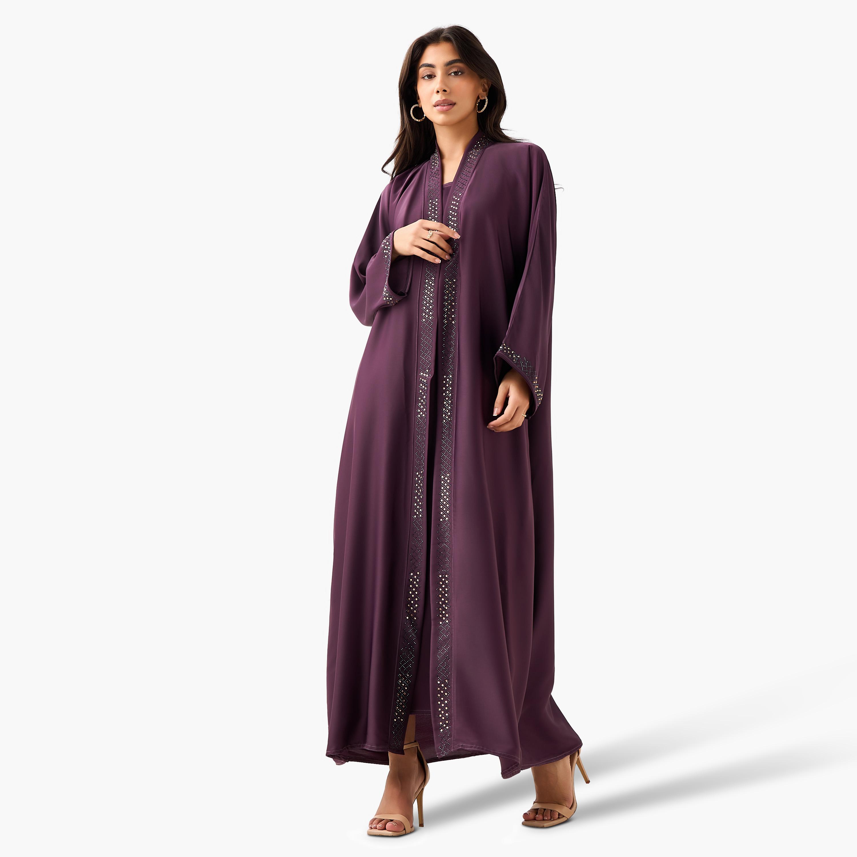 Hadiyath Al Madinah Embellished Abaya with Hijab-women-arabicclothing-abayas-image-4