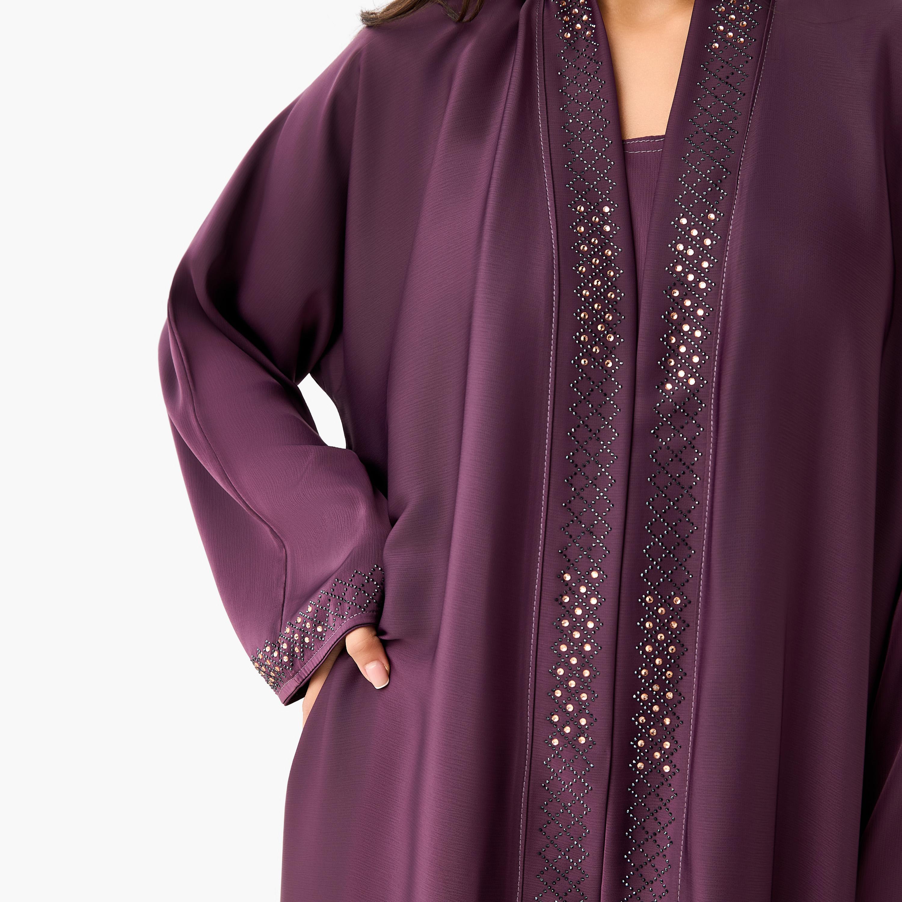 Hadiyath Al Madinah Embellished Abaya with Hijab-women-arabicclothing-abayas-image-5