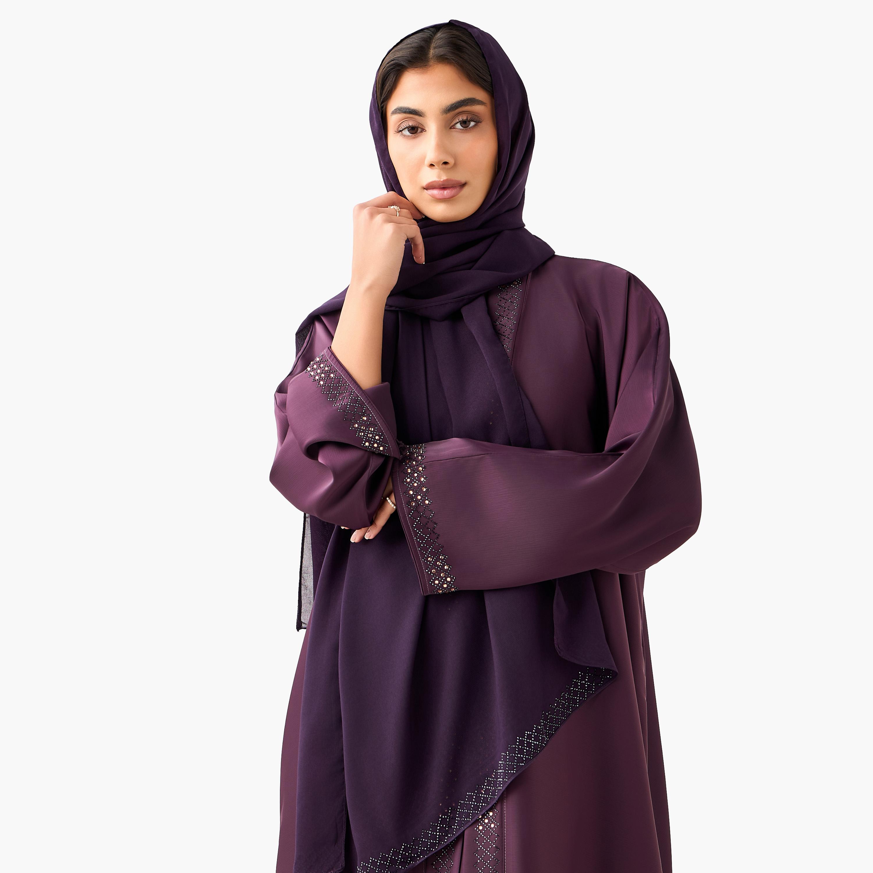 Hadiyath Al Madinah Embellished Abaya with Hijab-women-arabicclothing-abayas-image-6