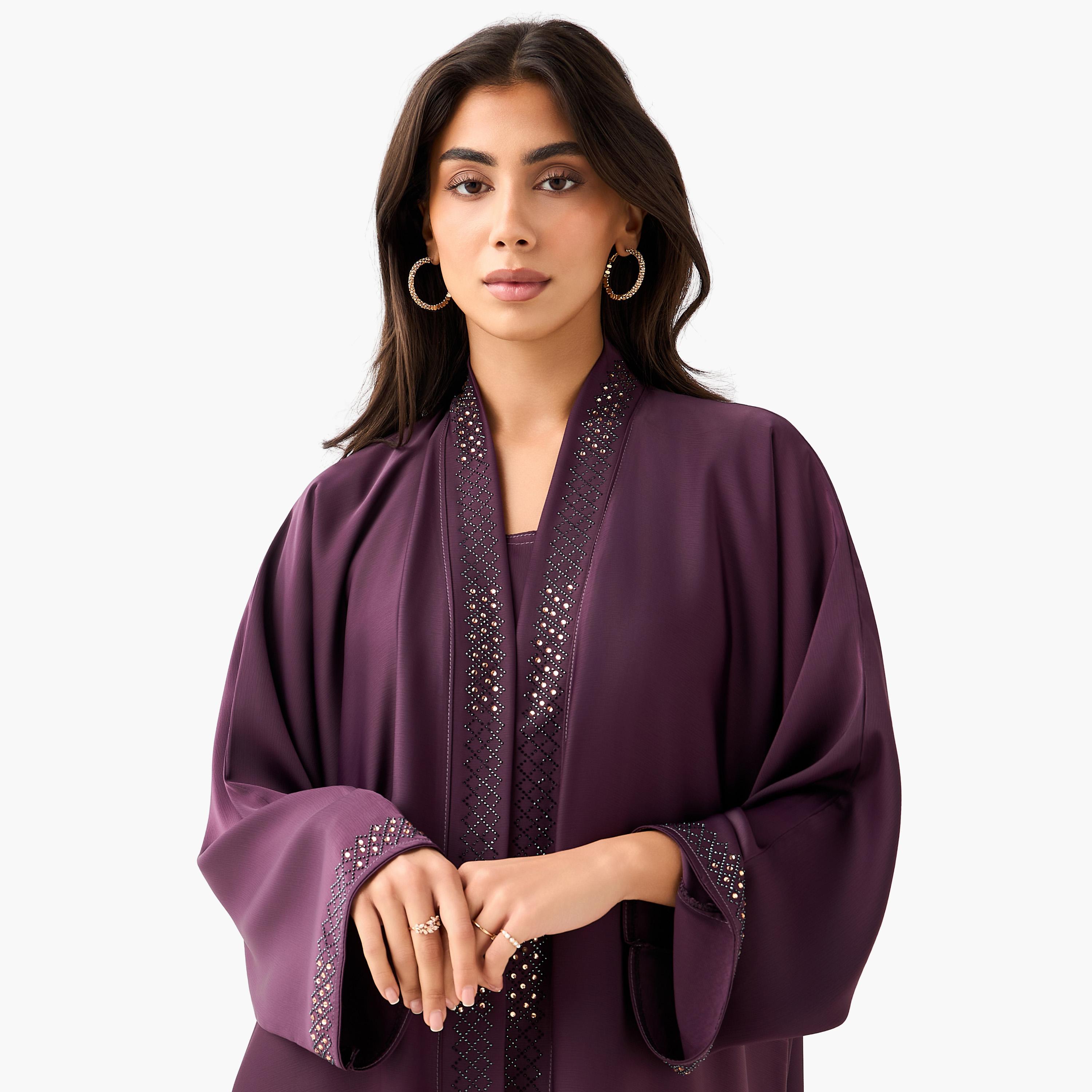 Hadiyath Al Madinah Embellished Abaya with Hijab-women-arabicclothing-abayas-image-8