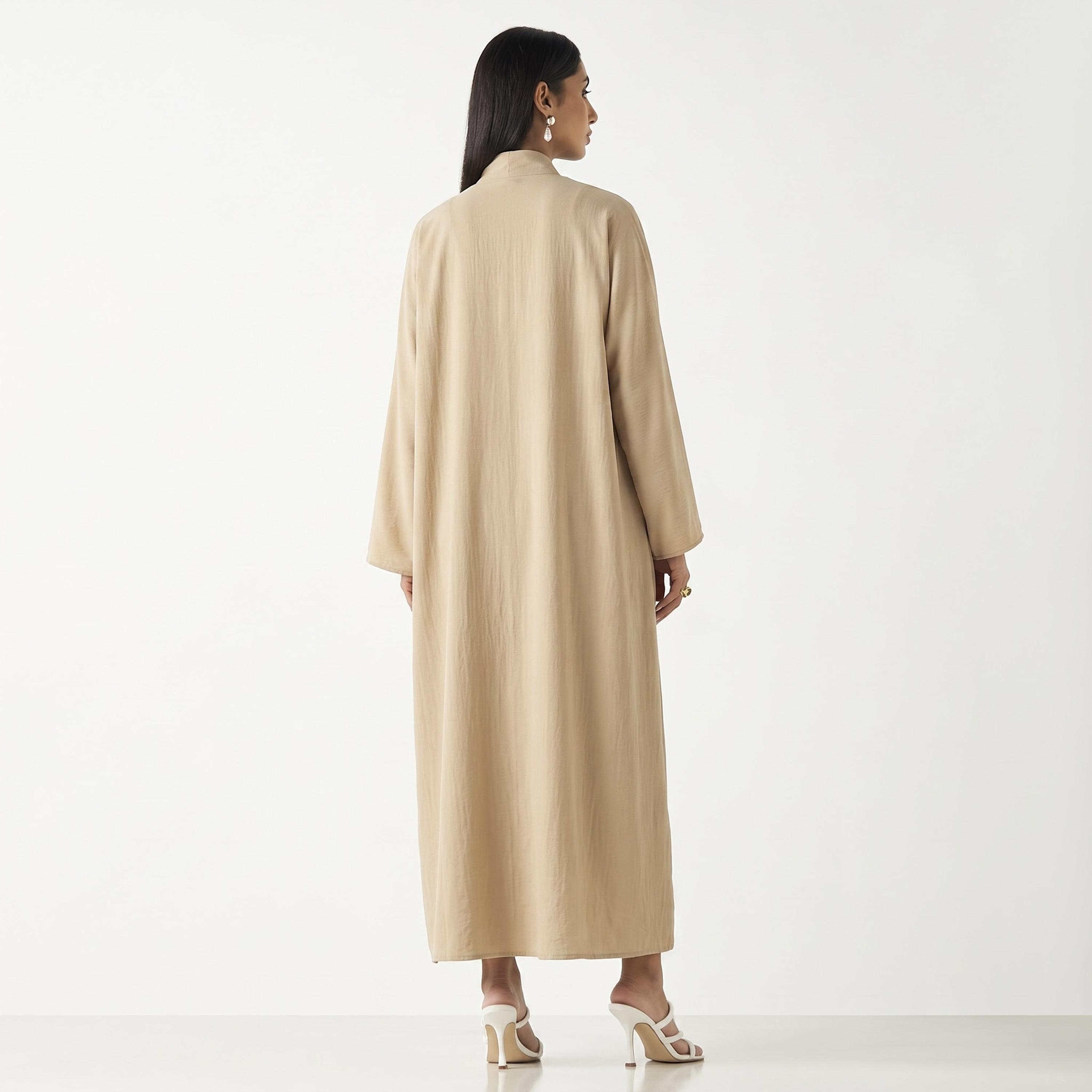 طقم عباءة وحجاب نيدا للنساء باللون البيج مع توب داخلي وبنطال من حديث المدينة-women-arabicclothing-sets-image-3