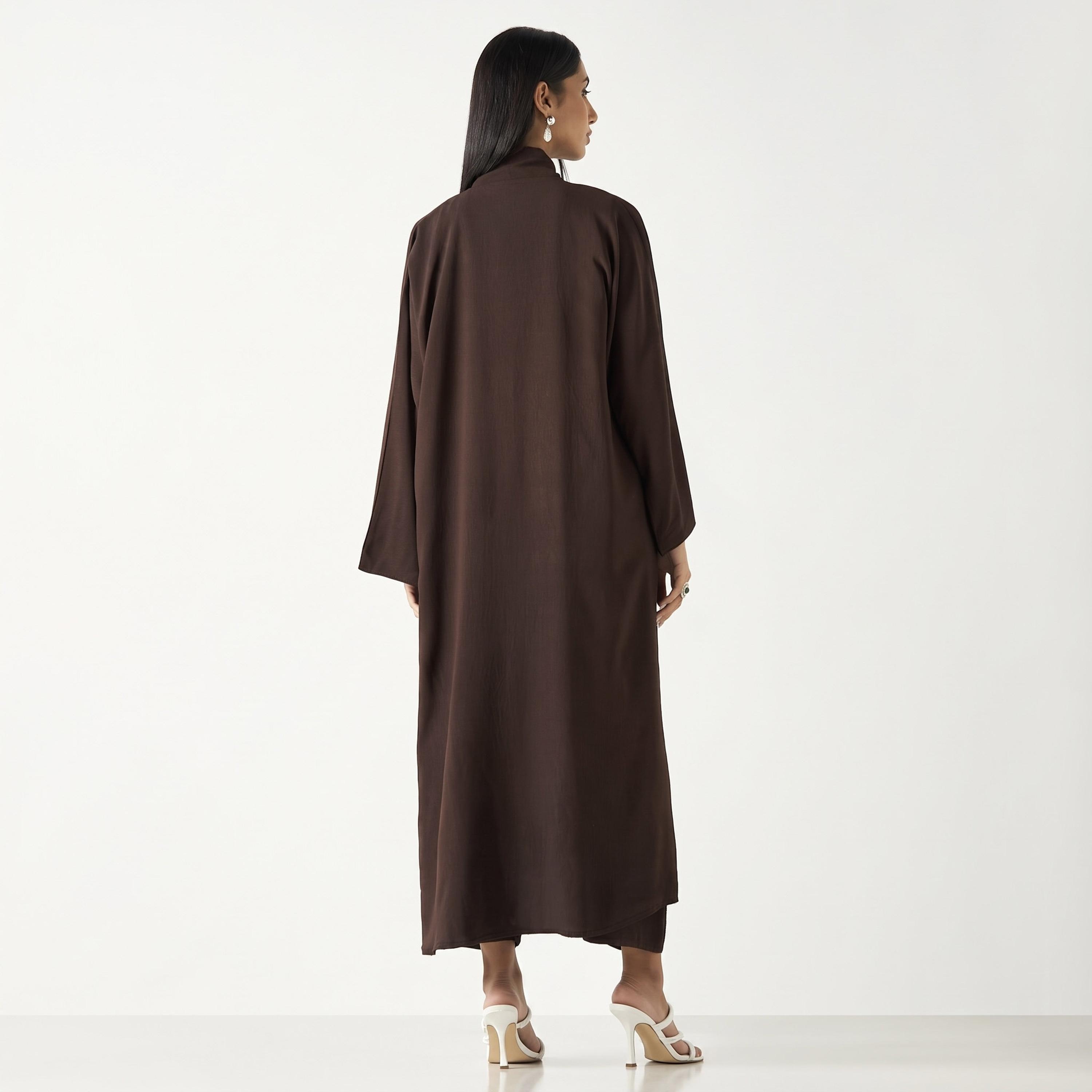طقم عباءة وحجاب نيدا للنساء باللون البني مع توب داخلي وبنطال من حديث المدينة-women-arabicclothing-sets-image-4