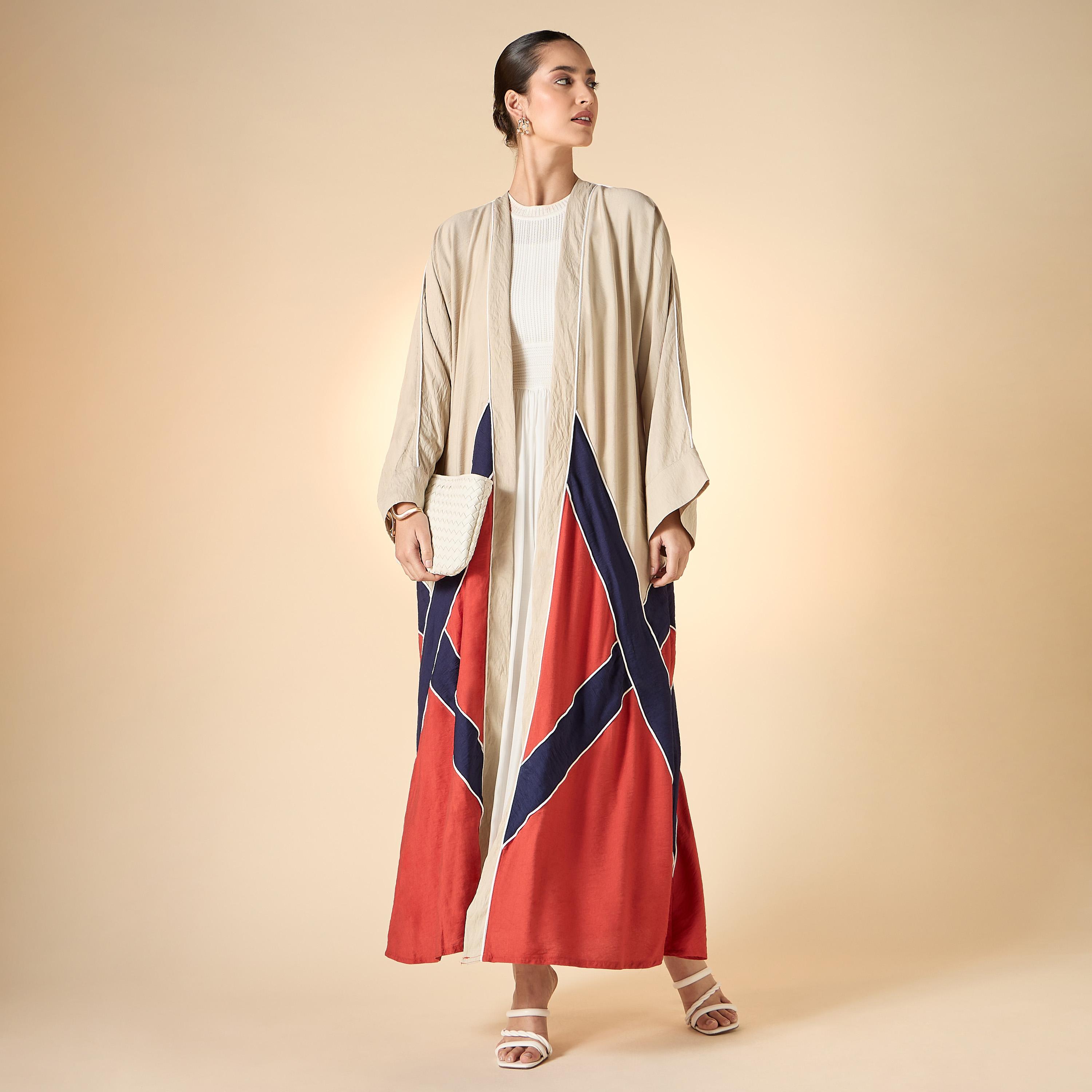 Hadiyath Al Madinah Colourblock Open Front Abaya-women-arabicclothing-abayas-image-2