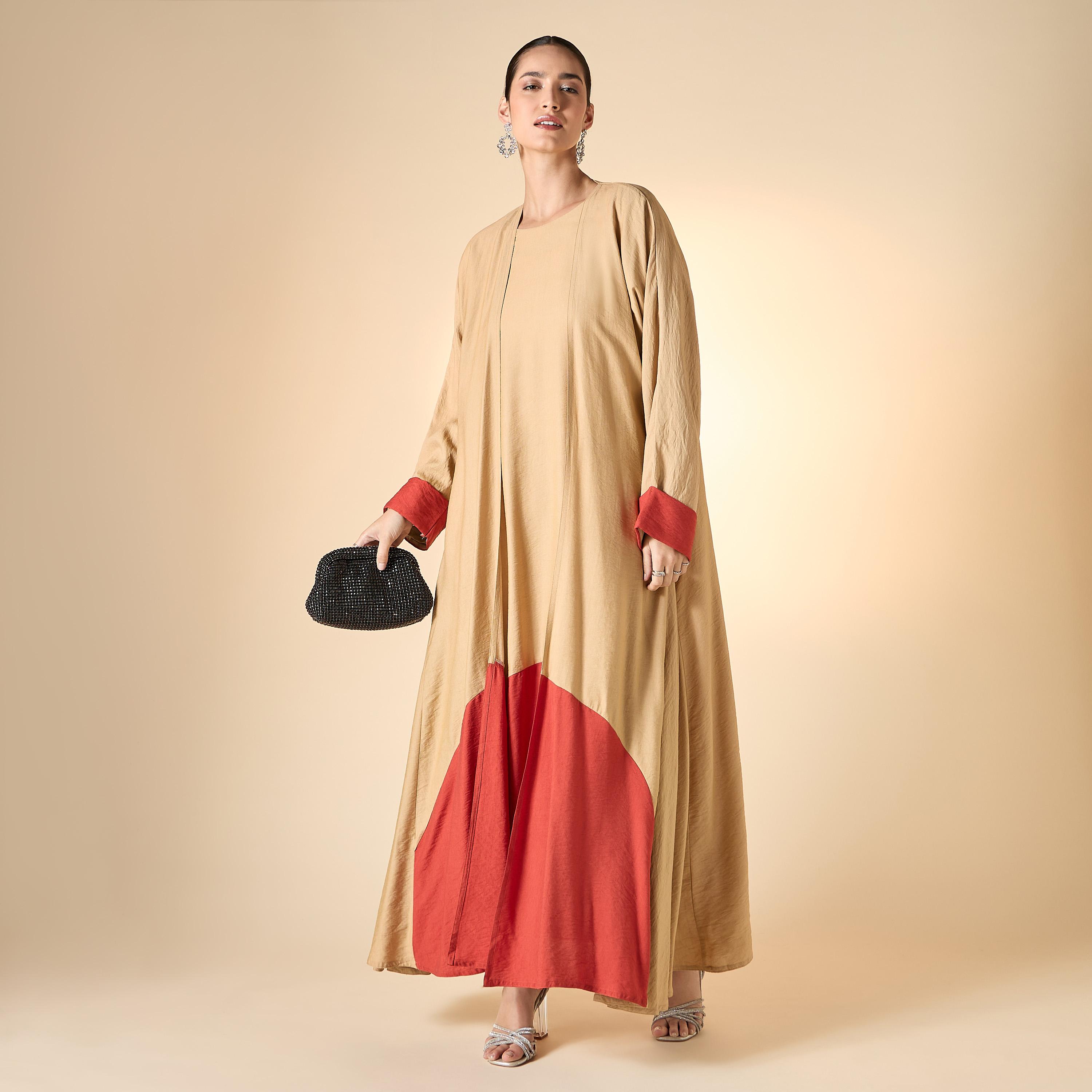 Hadiyath Al Madinah Colourblock Open Front Abaya-women-arabicclothing-abayas-image-2
