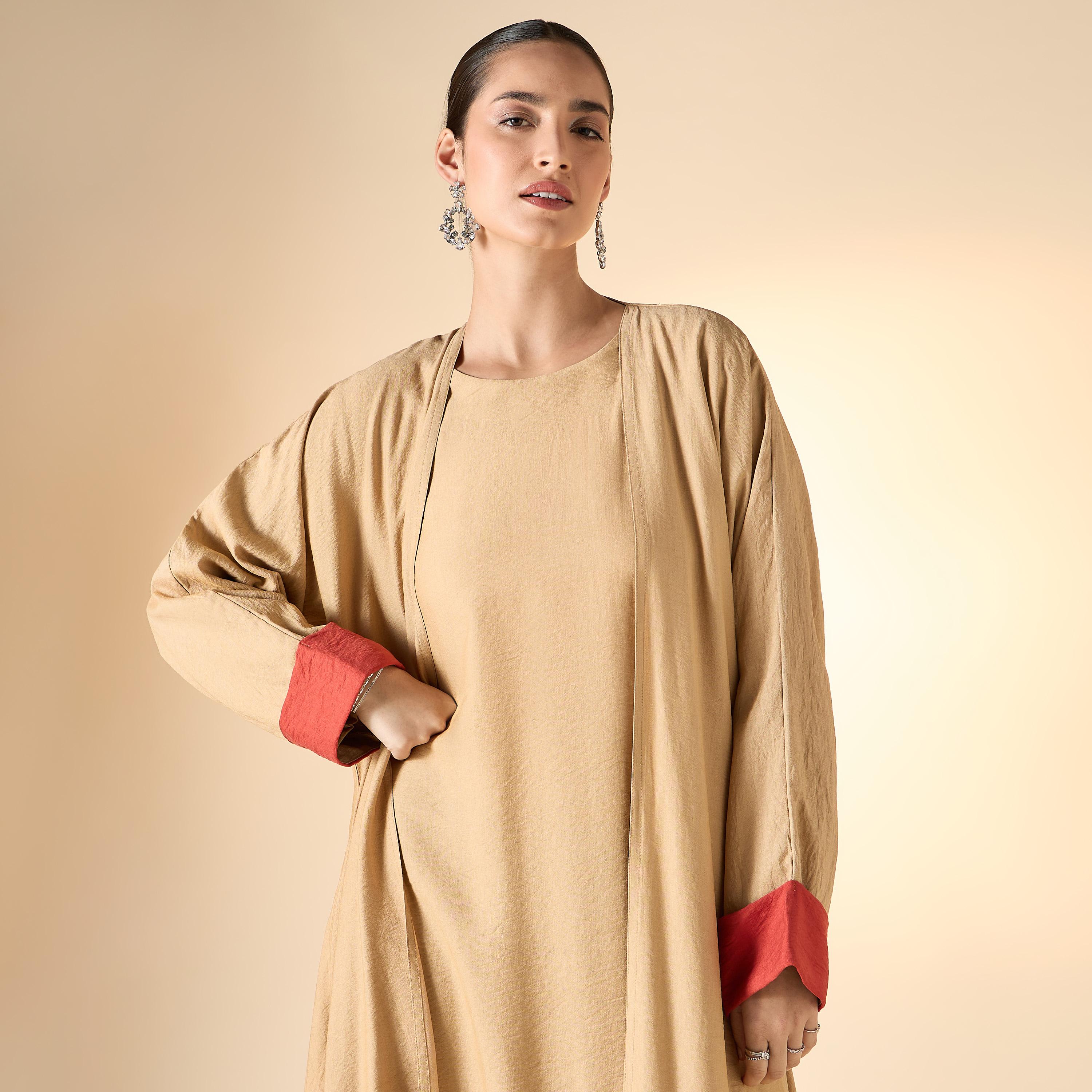 Hadiyath Al Madinah Colourblock Open Front Abaya-women-arabicclothing-abayas-image-5