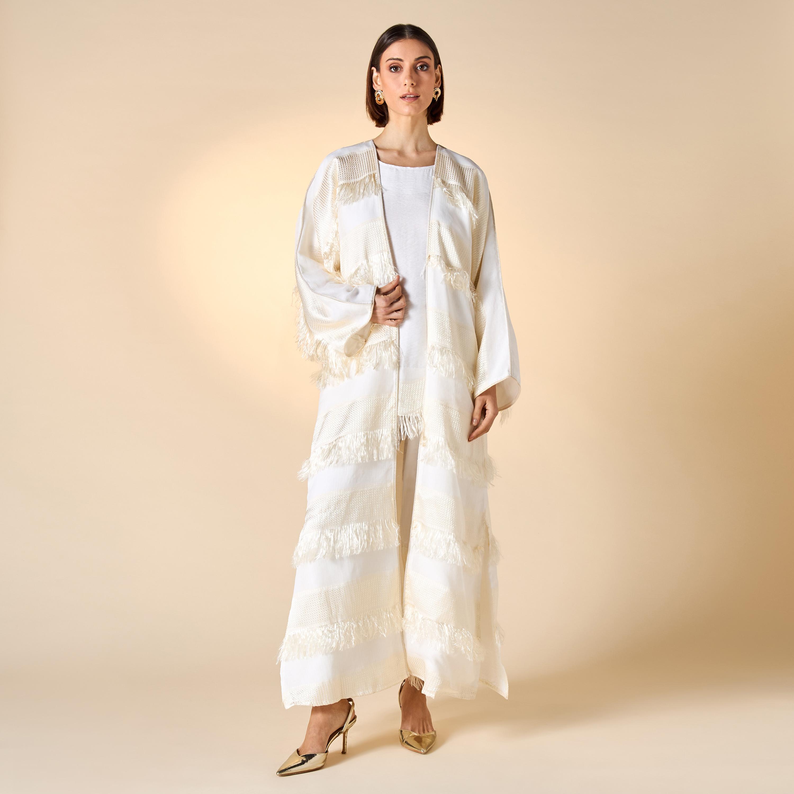 عباية بتفاصيل شرّابات مع حجاب من هدية المدينة-women-arabicclothing-abayas-image-1