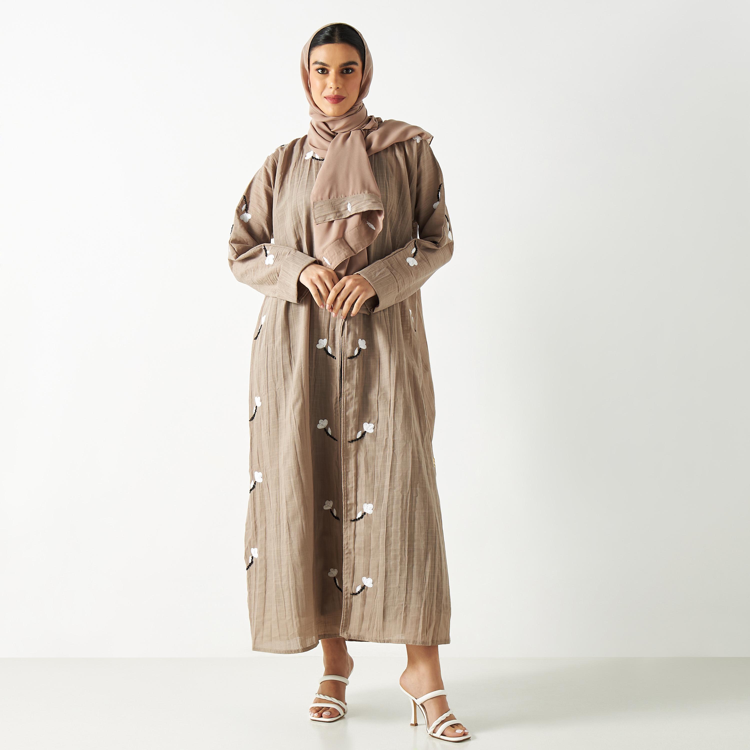 All-Over Floral Embroidered Abaya with Hijab-women-arabicclothing-abayas-image-1