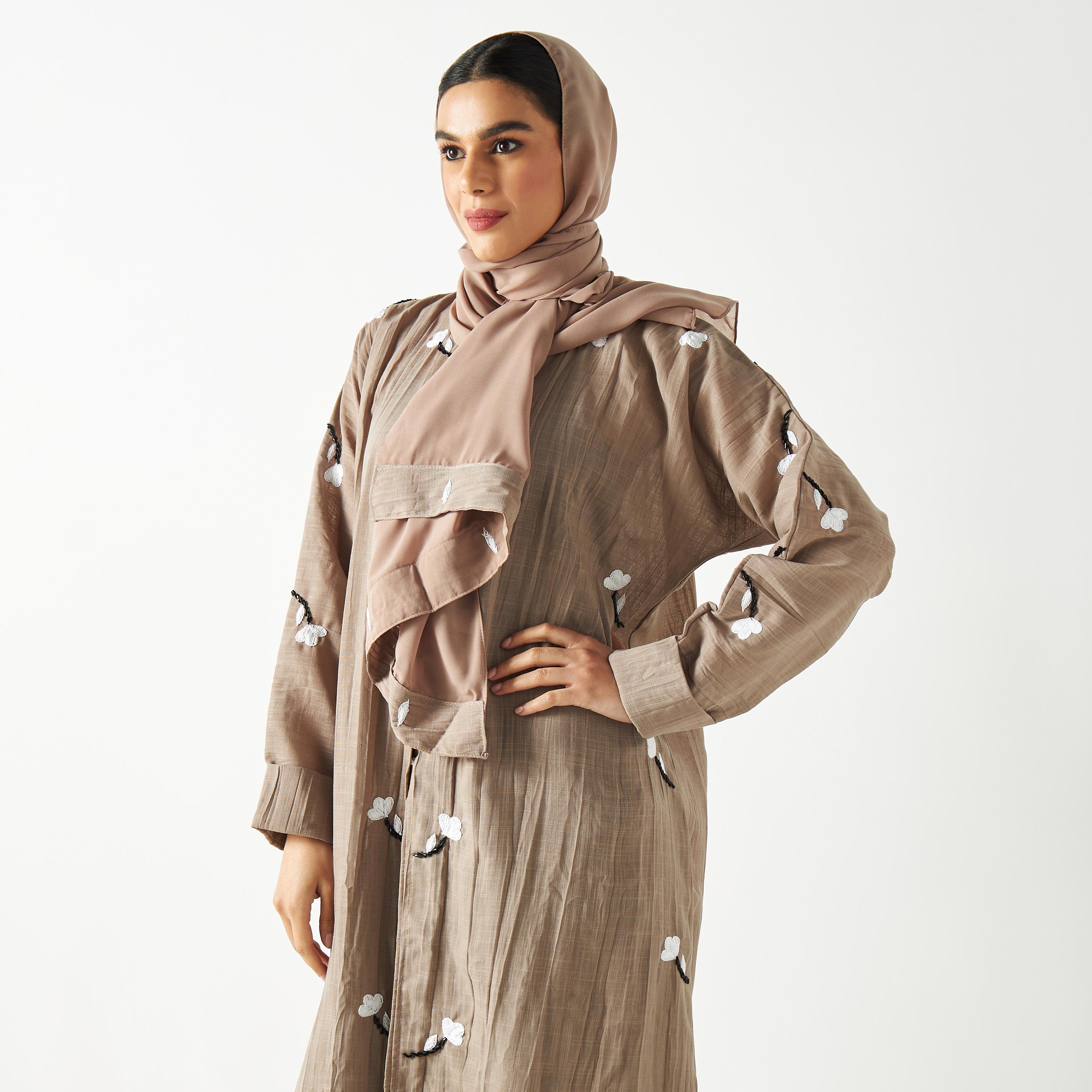All-Over Floral Embroidered Abaya with Hijab-women-arabicclothing-abayas-image-2