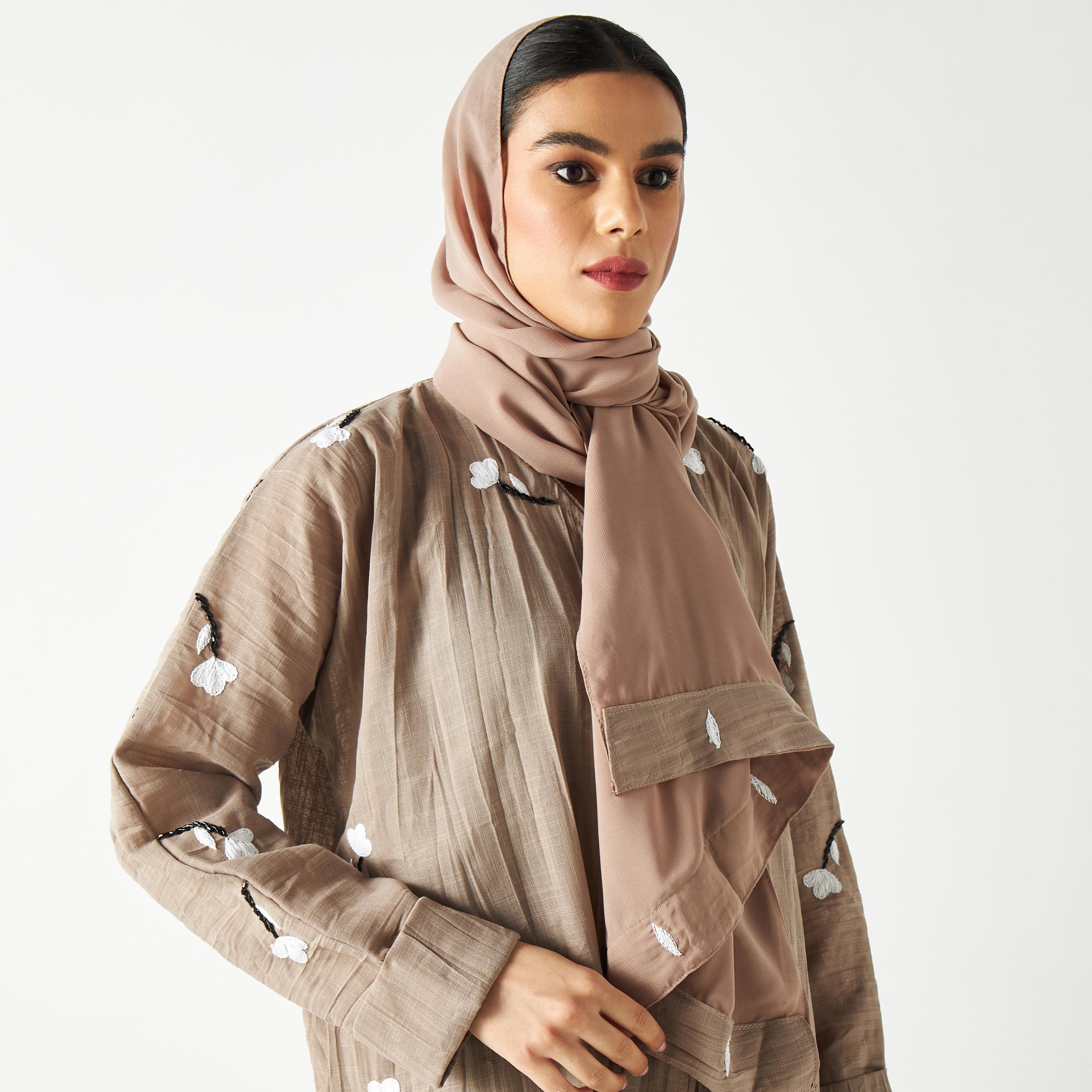 All-Over Floral Embroidered Abaya with Hijab-women-arabicclothing-abayas-image-3