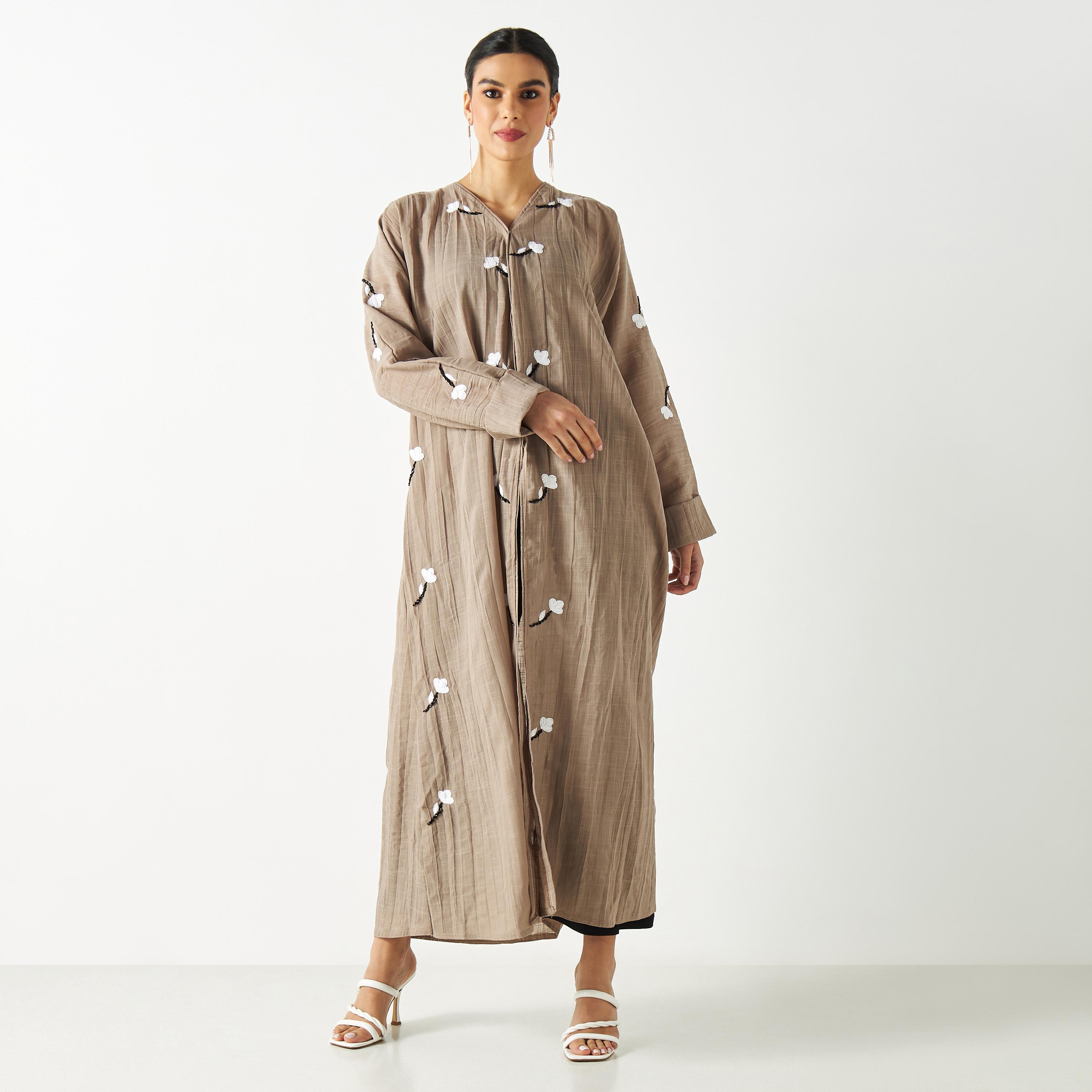 All-Over Floral Embroidered Abaya with Hijab-women-arabicclothing-abayas-image-4