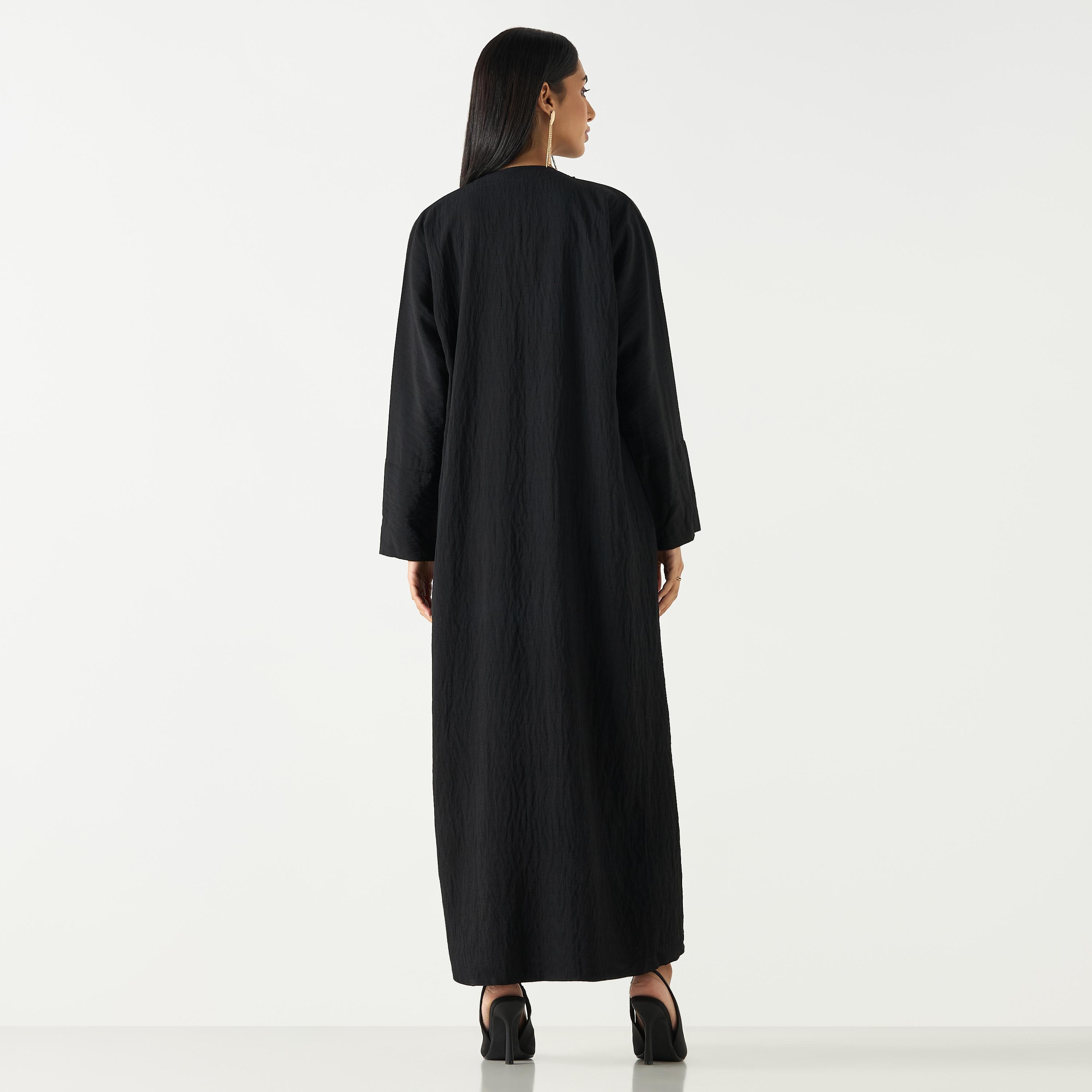 Hadiyath Al Madinah Cross-Stitch Embroidered V-neck Abaya-women-arabicclothing-abayas-image-6