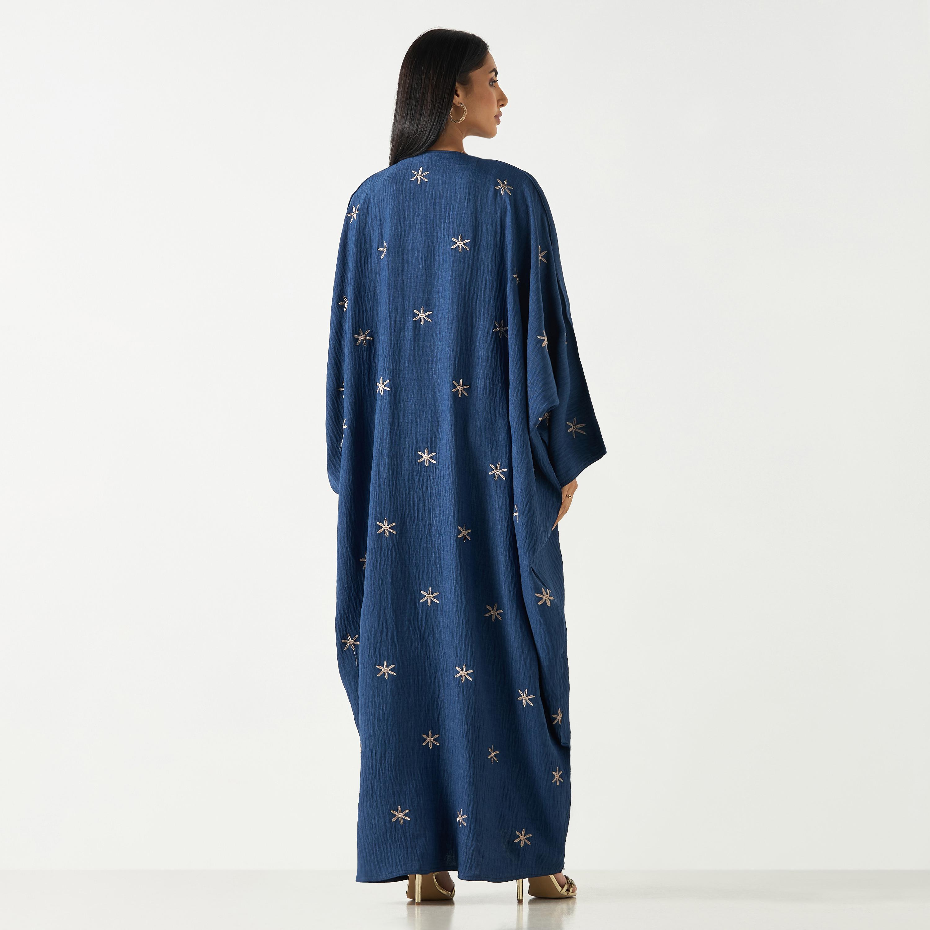 Hadiyth Al Madinah Embroidered V-neck Abaya with Hijab-women-arabicclothing-abayas-image-5