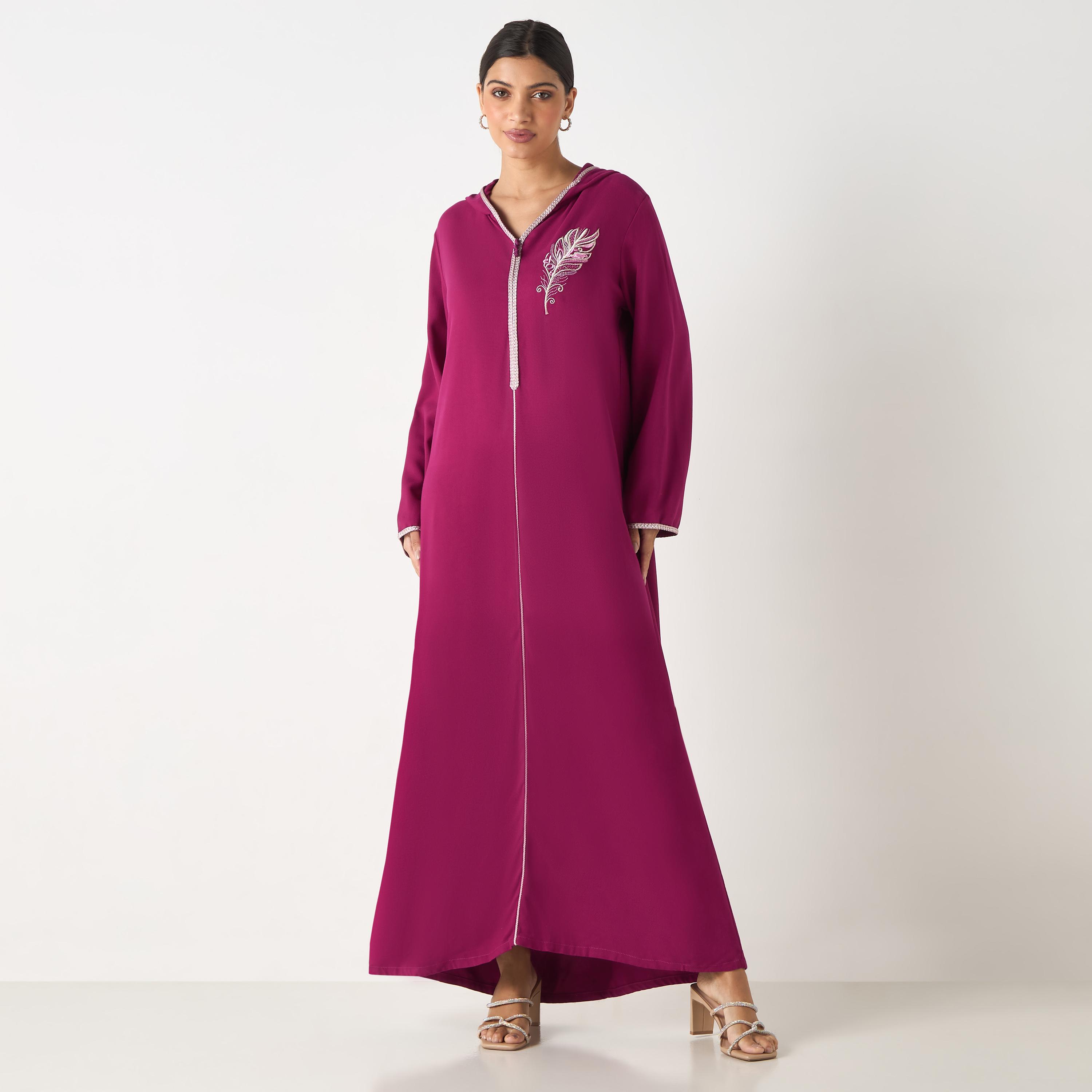 Hadiyath Al Madinah Embroidered Jalabiya with Hood-women-arabicclothing-jalabiyas-image-1