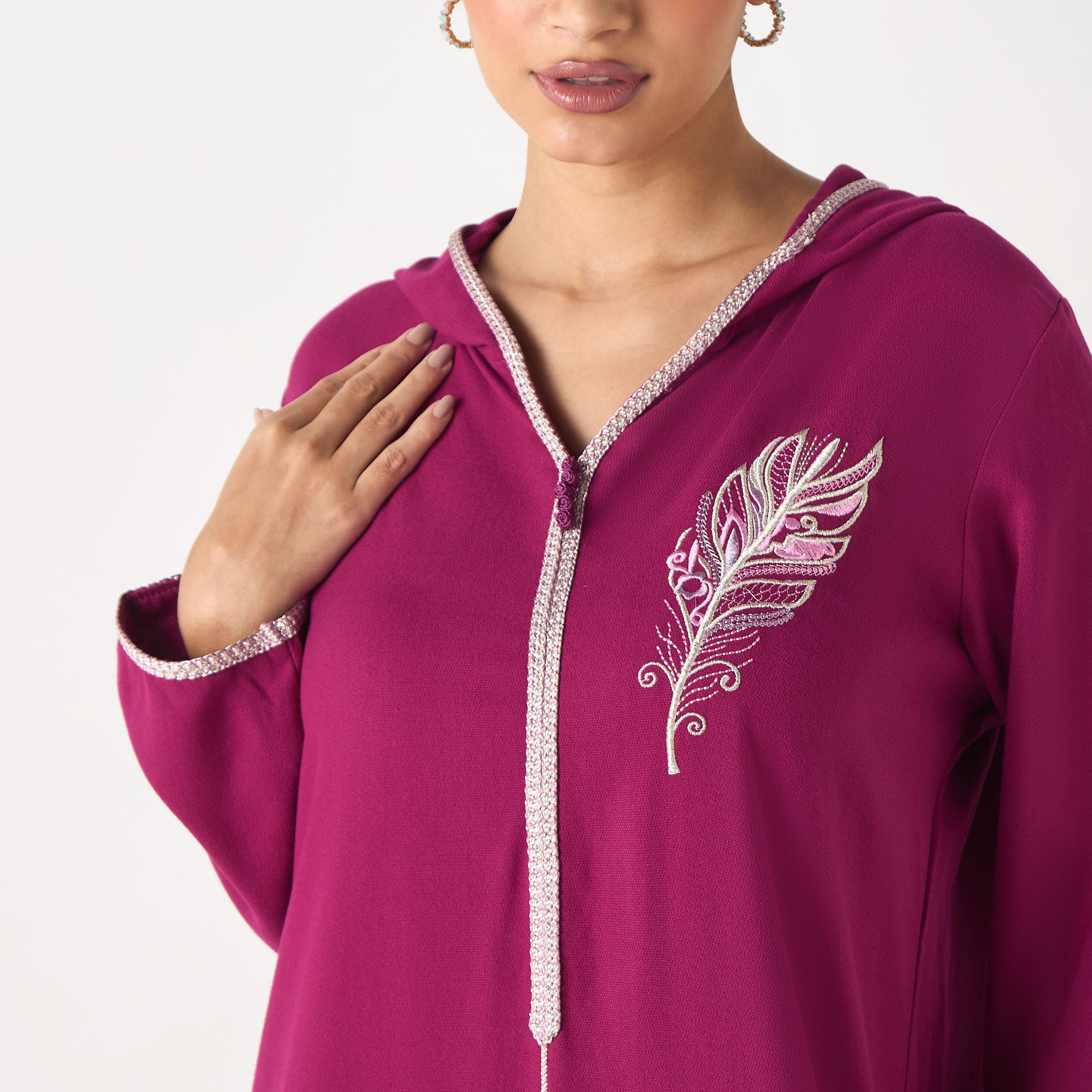 Hadiyath Al Madinah Embroidered Jalabiya with Hood-women-arabicclothing-jalabiyas-image-3