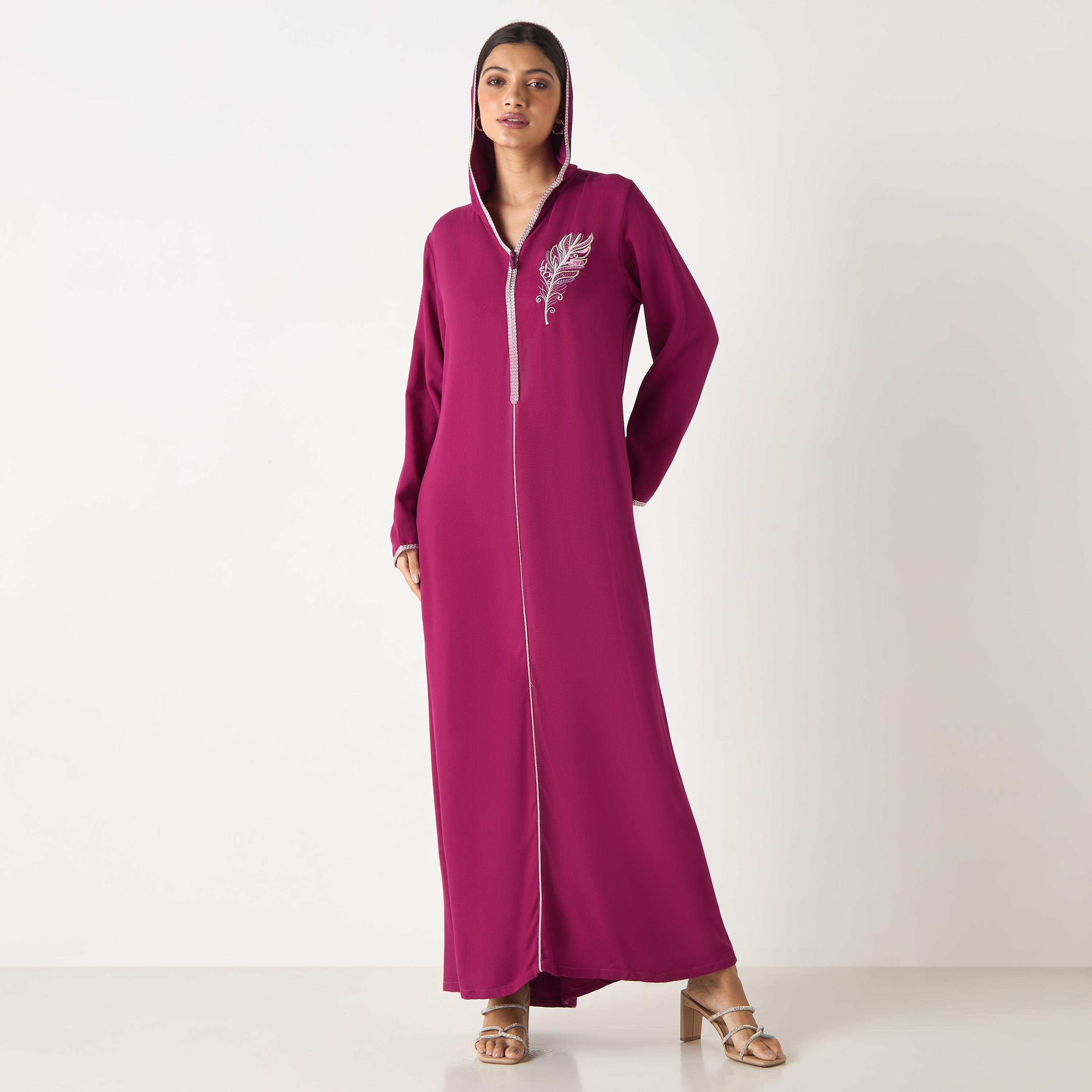 Hadiyath Al Madinah Embroidered Jalabiya with Hood-women-arabicclothing-jalabiyas-image-4