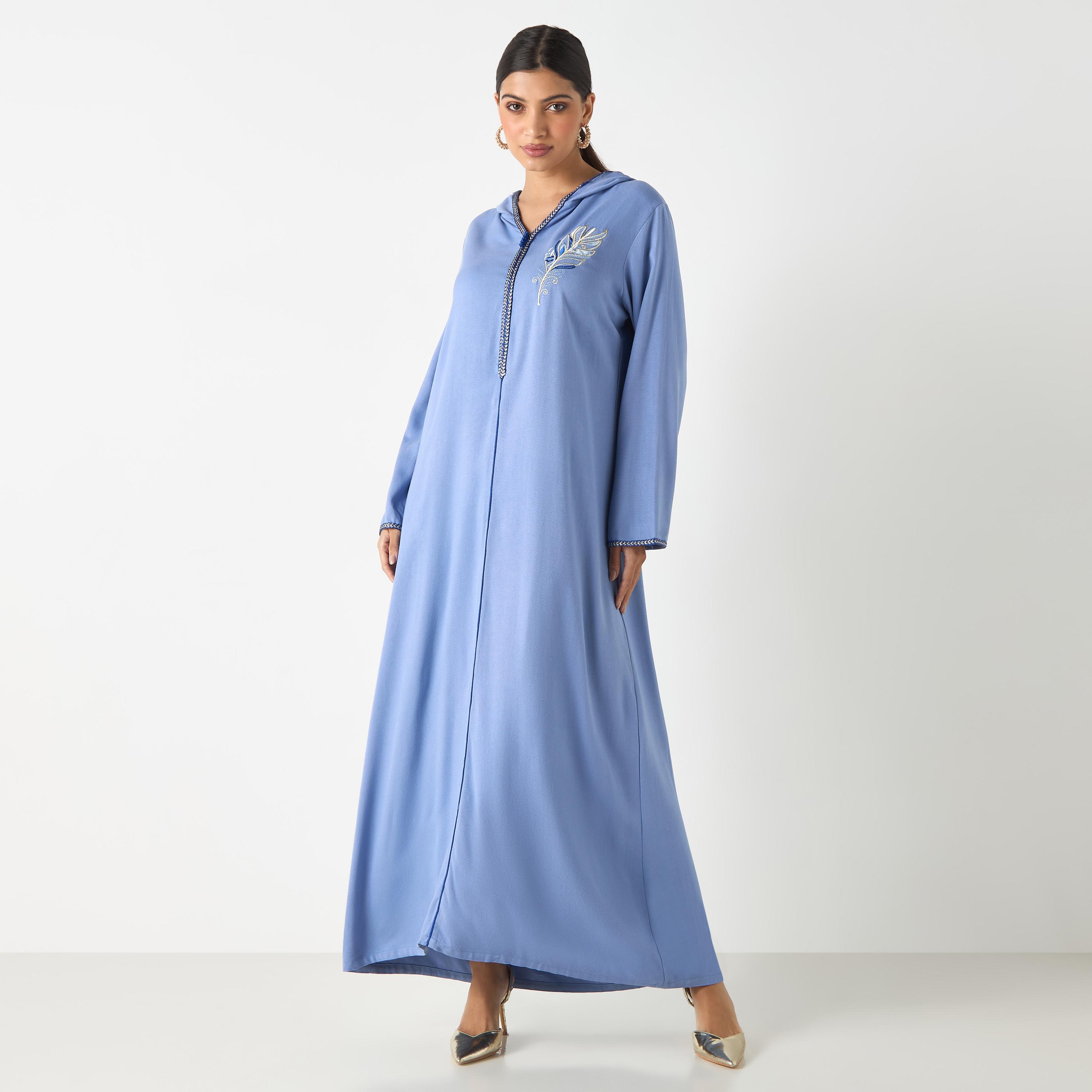 Hadiyath Al Madinah Embroidered Jalabiya with Hood-women-arabicclothing-jalabiyas-image-1