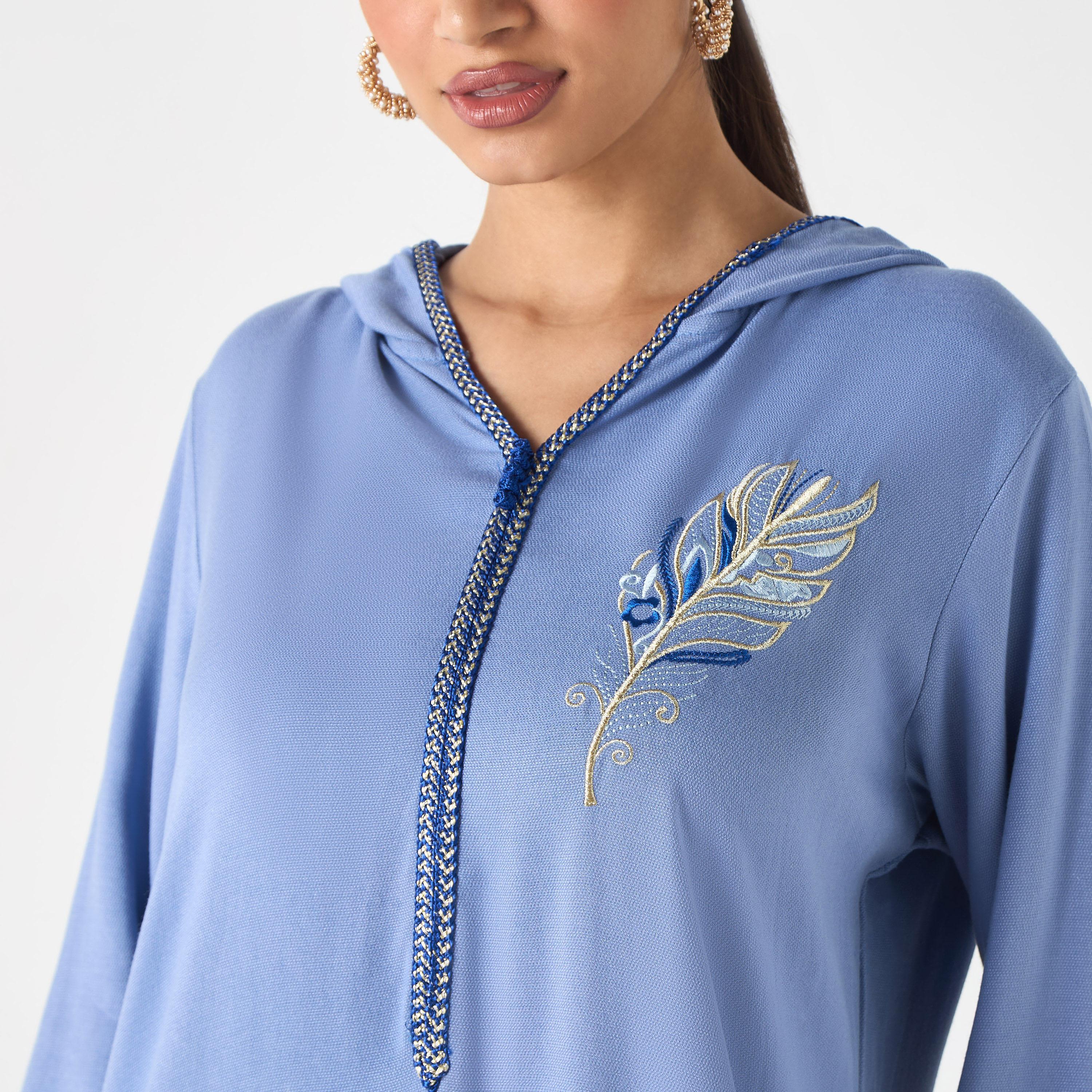 Hadiyath Al Madinah Embroidered Jalabiya with Hood-women-arabicclothing-jalabiyas-image-3