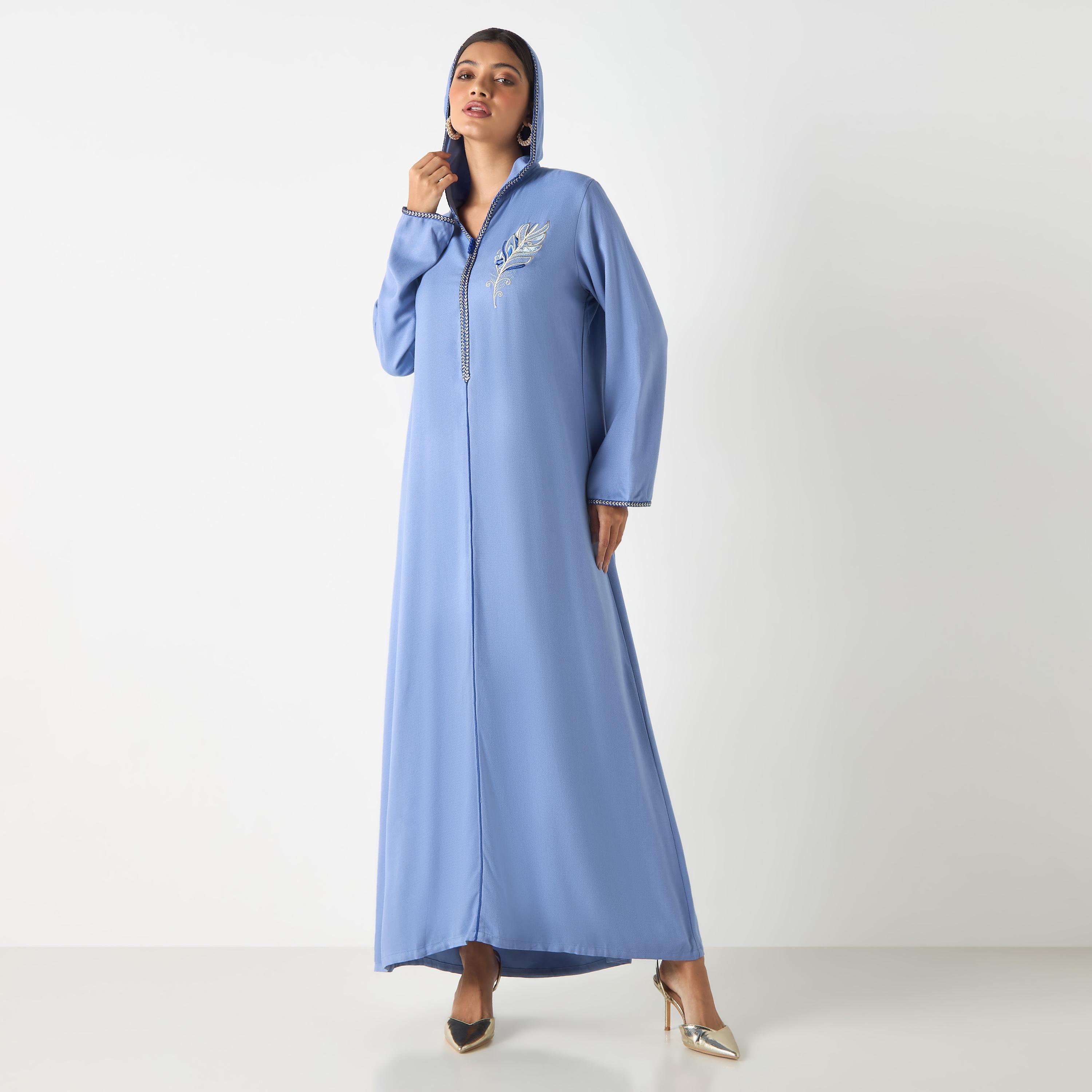 Hadiyath Al Madinah Embroidered Jalabiya with Hood-women-arabicclothing-jalabiyas-image-4
