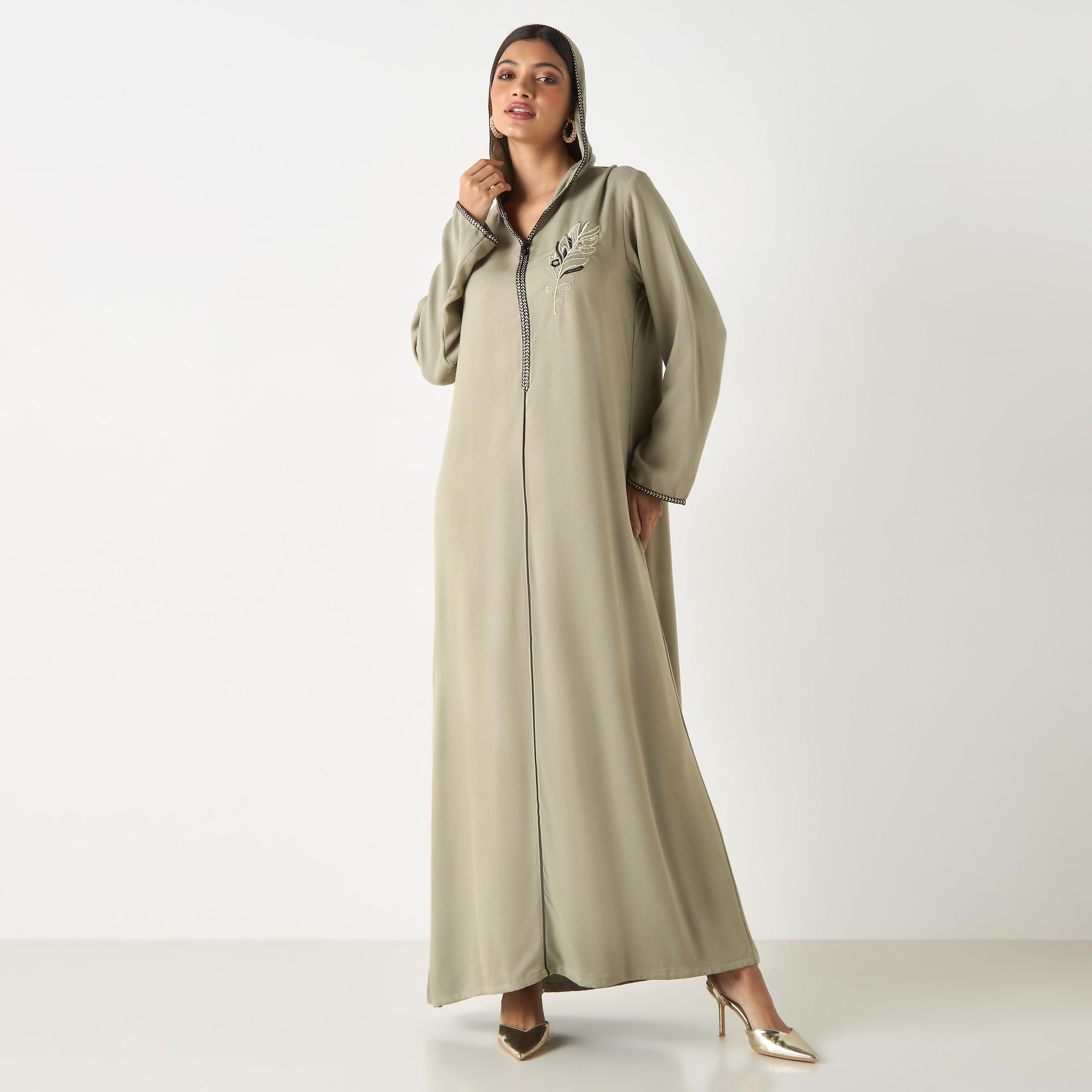 Hadiyath Al Madinah Embroidered Jalabiya with Hood-women-arabicclothing-jalabiyas-image-1