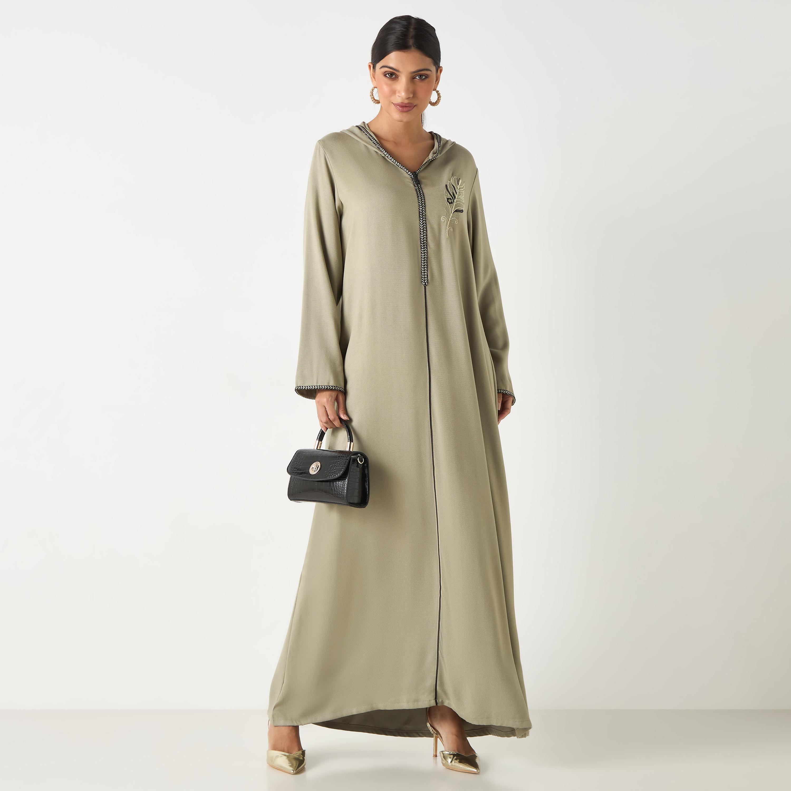 Hadiyath Al Madinah Embroidered Jalabiya with Hood-women-arabicclothing-jalabiyas-image-4