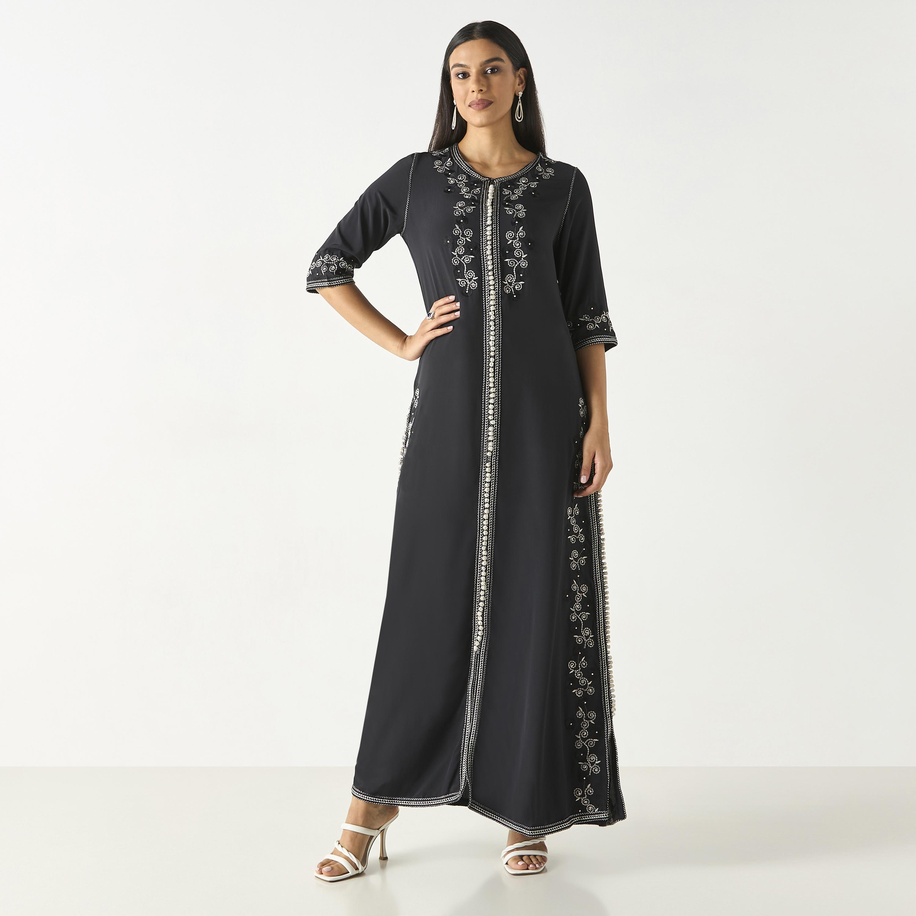 Hadiyath Al Madinah Embroidered Jalabiya with Slit Detail-women-arabicclothing-jalabiyas-image-1