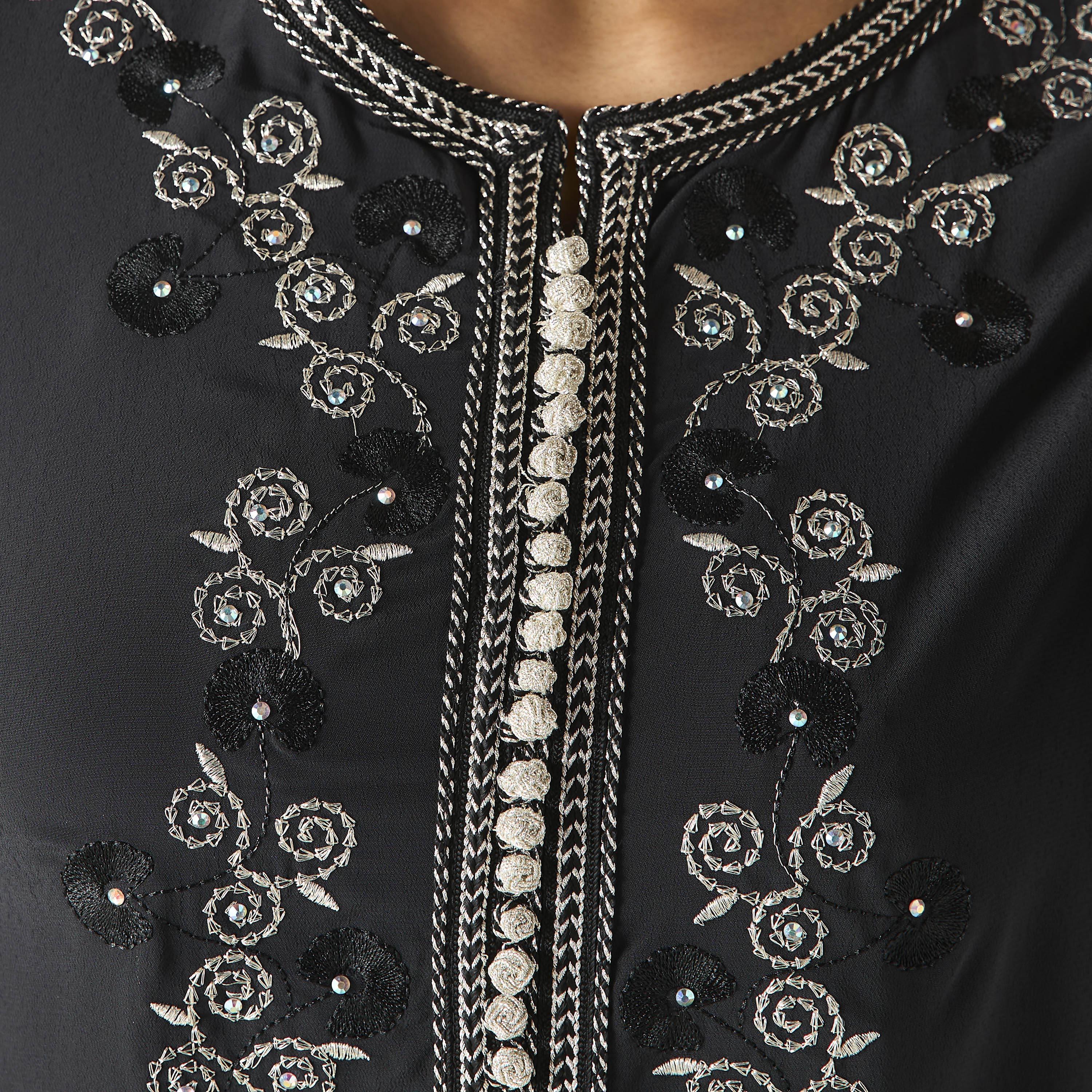 Hadiyath Al Madinah Embroidered Jalabiya with Slit Detail-women-arabicclothing-jalabiyas-image-3
