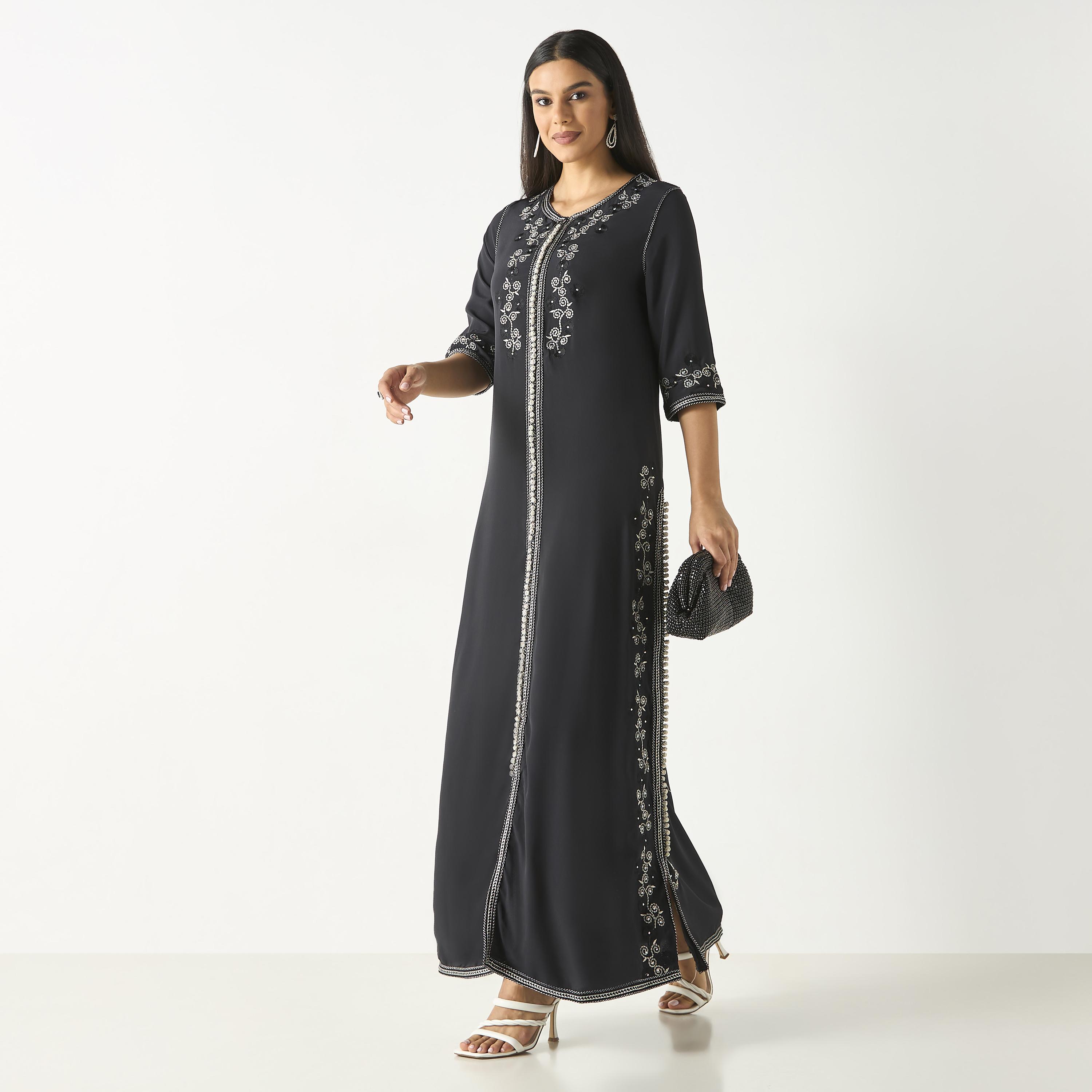 Hadiyath Al Madinah Embroidered Jalabiya with Slit Detail-women-arabicclothing-jalabiyas-image-4