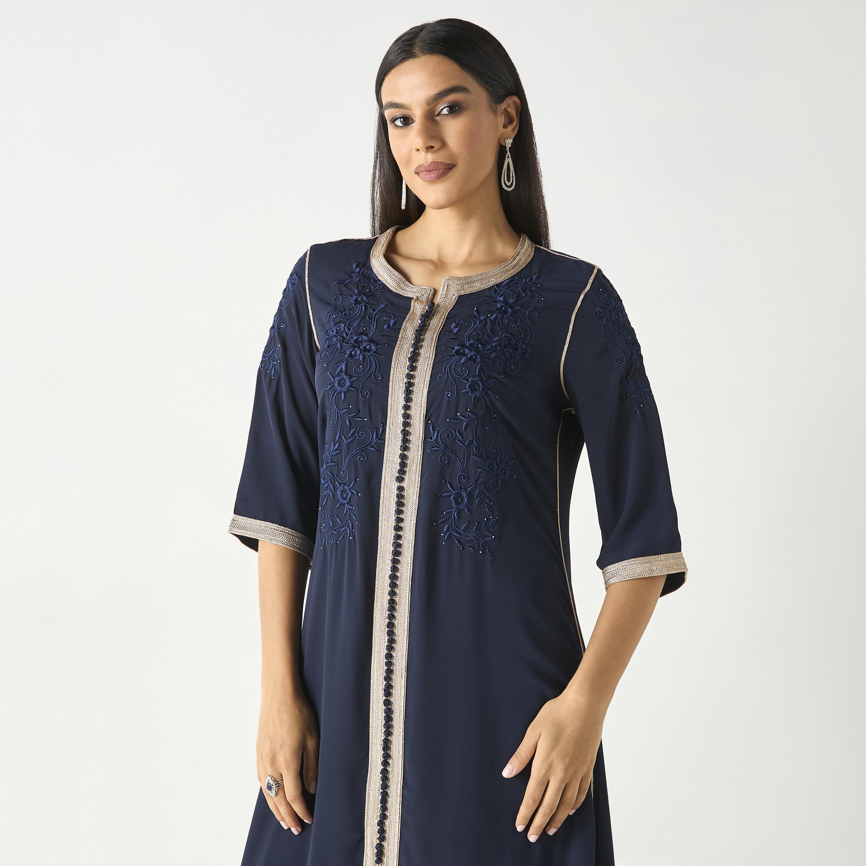 Hadiyath Al Madinah Embroidered Jalabiya with Lace Detail-women-arabicclothing-jalabiyas-image-2