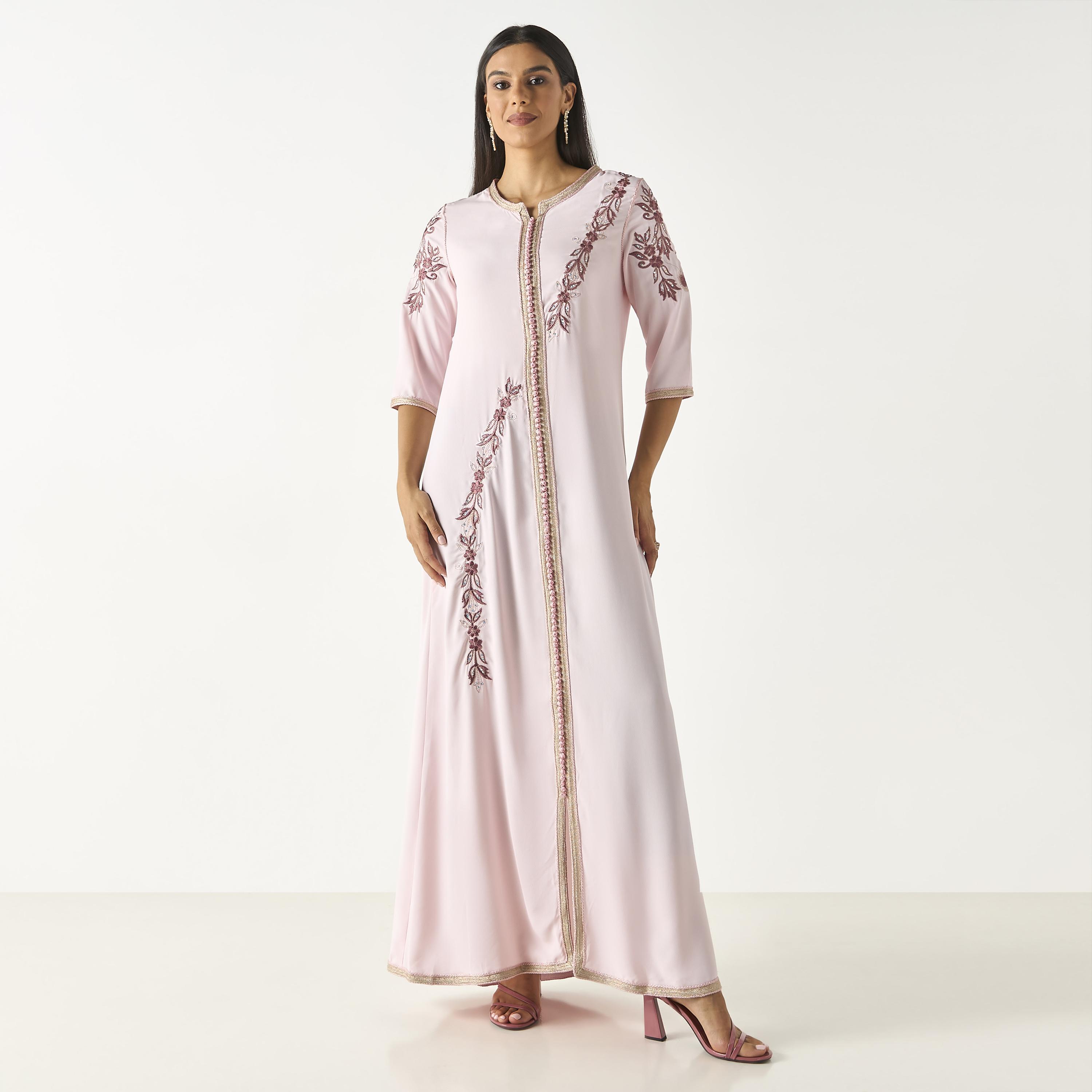 Hadiyath Al Madinah Embroidered Jalabiya with Slit Detail-women-arabicclothing-jalabiyas-image-1