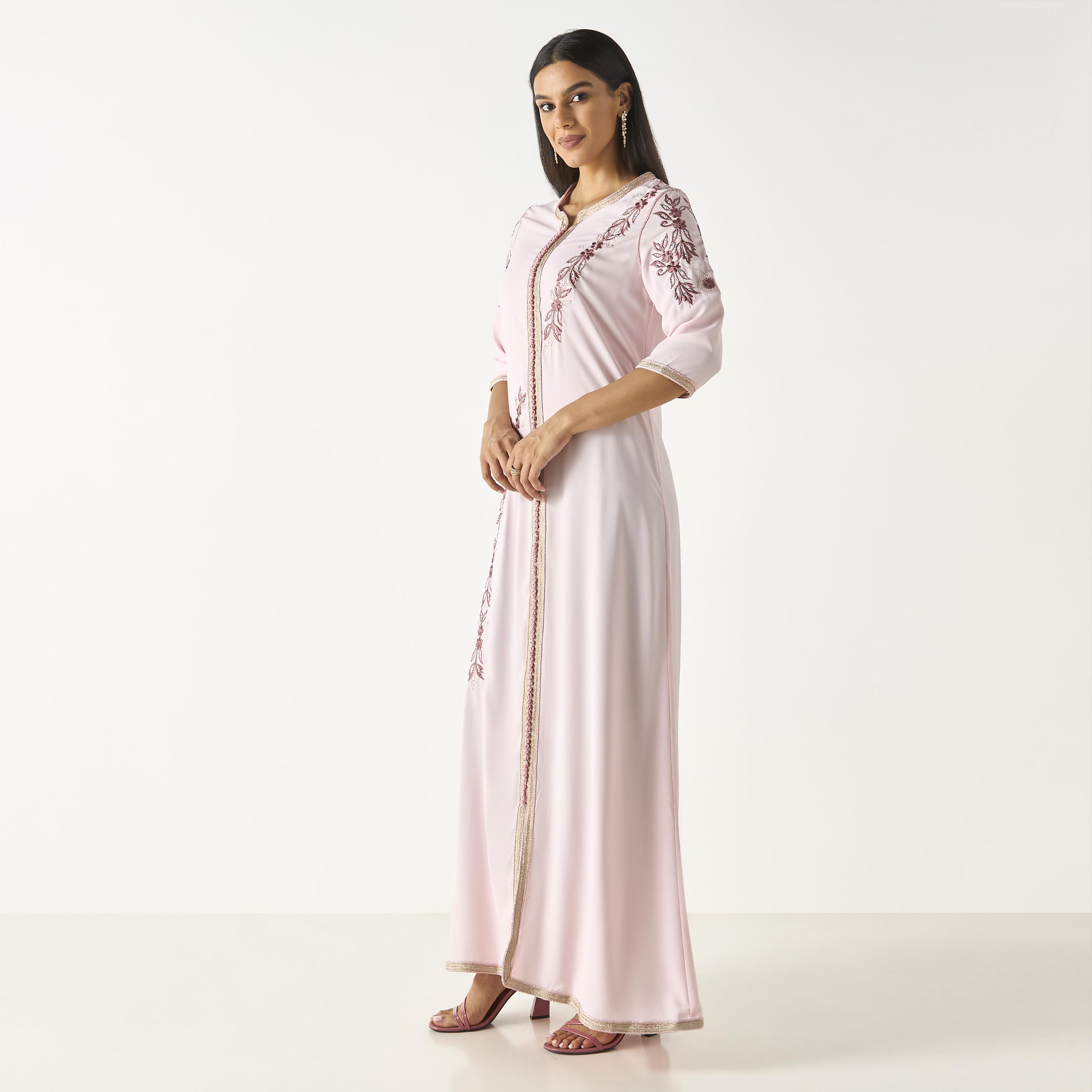 Hadiyath Al Madinah Embroidered Jalabiya with Slit Detail-women-arabicclothing-jalabiyas-image-4