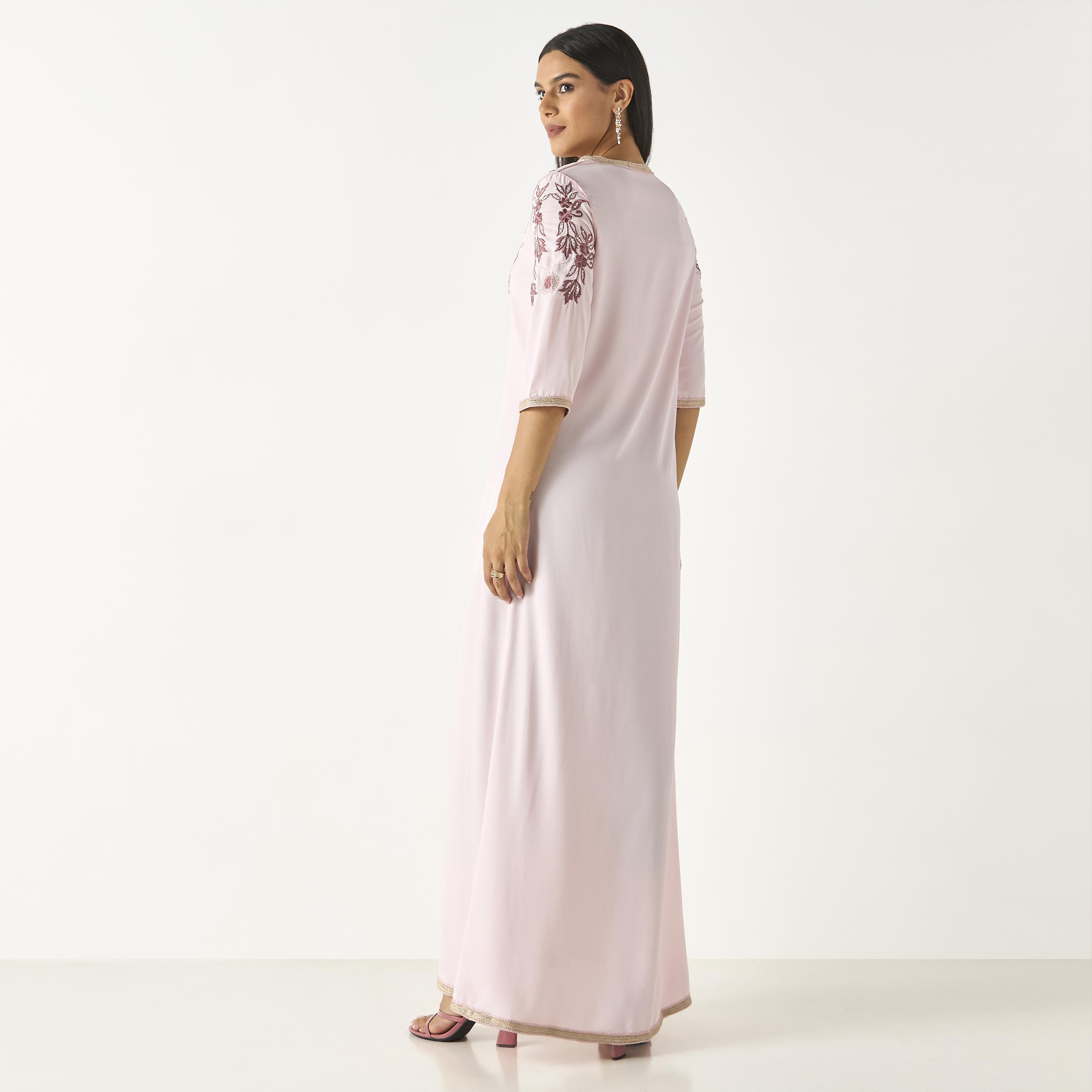 Hadiyath Al Madinah Embroidered Jalabiya with Slit Detail-women-arabicclothing-jalabiyas-image-5