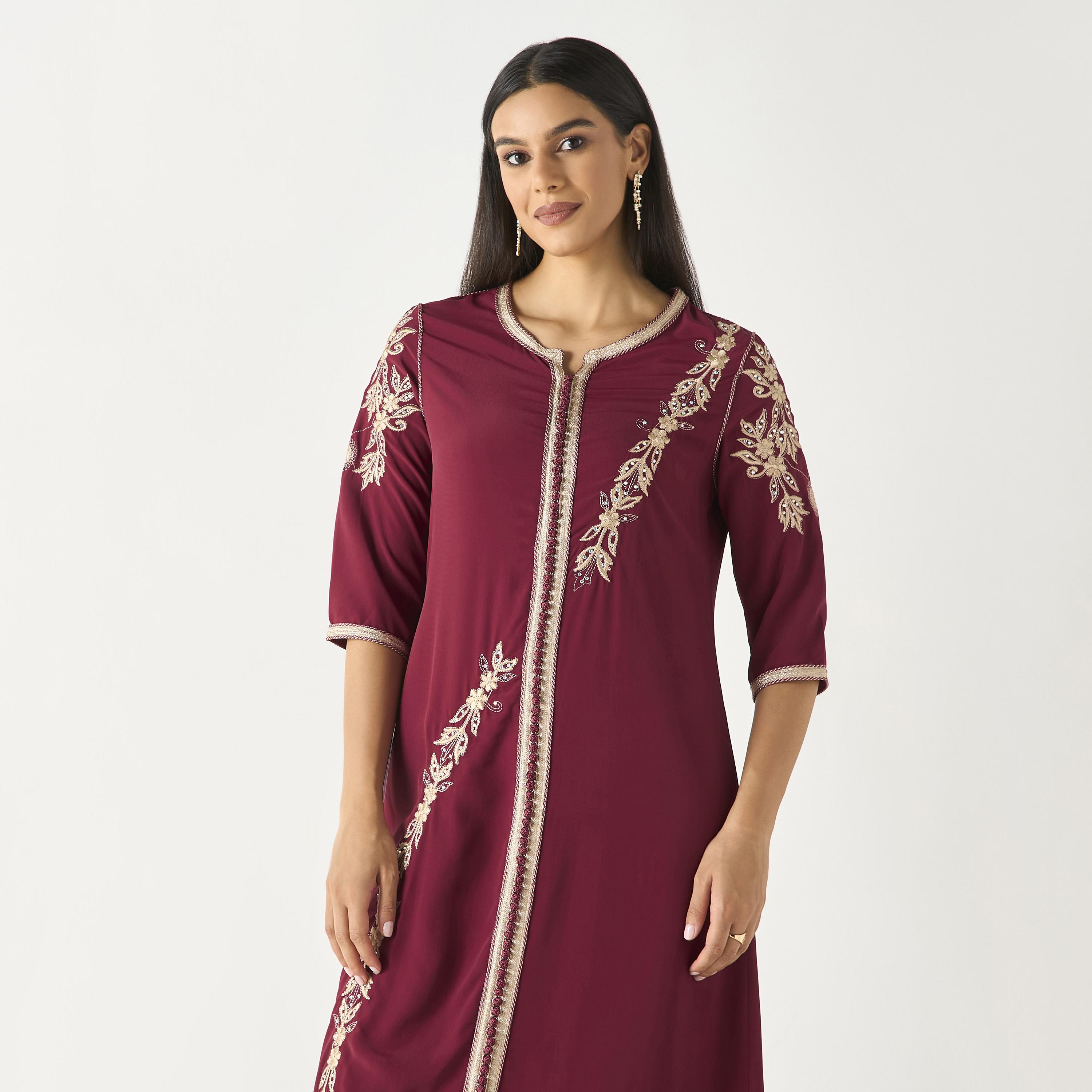 Hadiyath Al Madinah Embroidered Jalabiya with Lace Detail-women-arabicclothing-jalabiyas-image-2