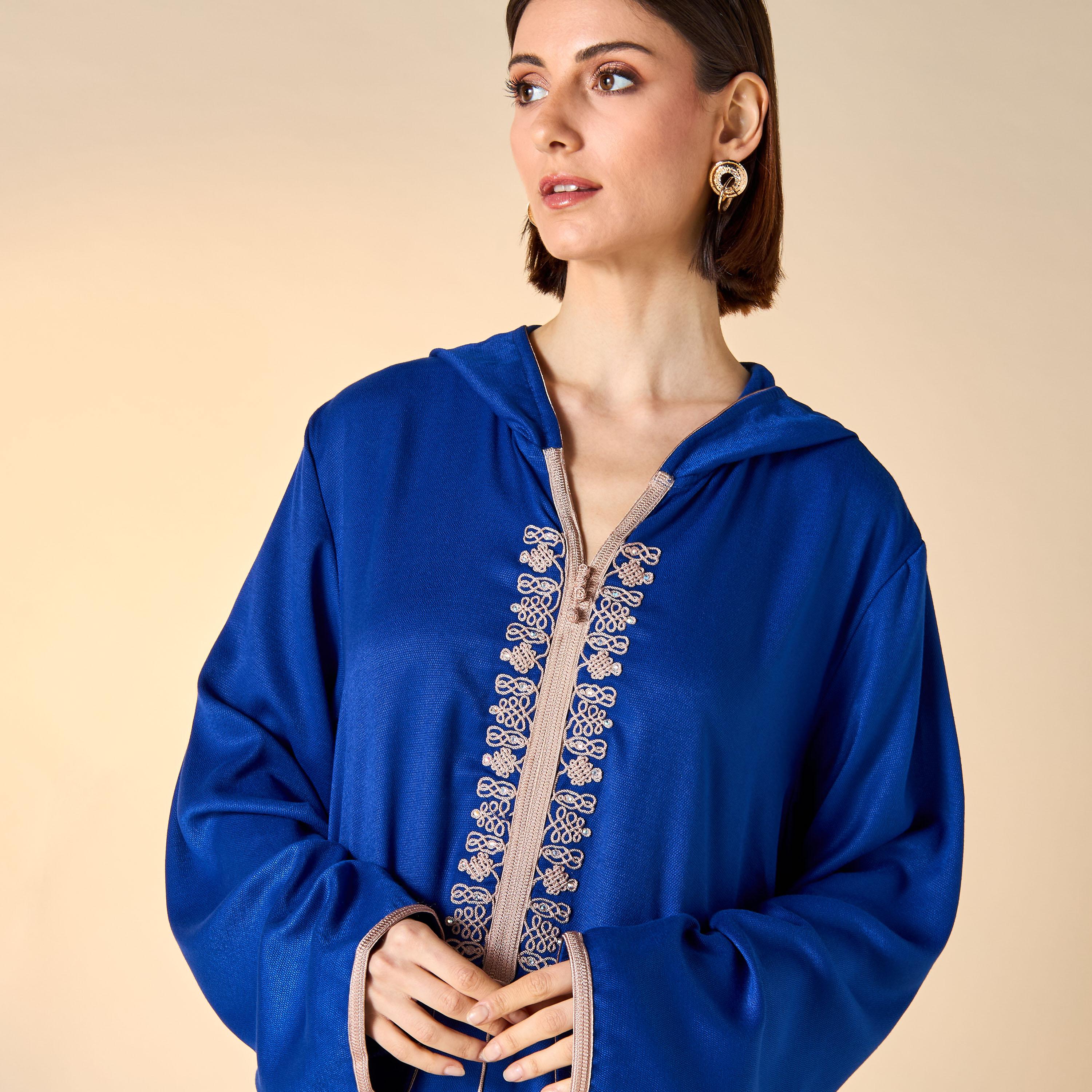 Hadiyath Al Madinah Embroidered Jalabiya with Hood-women-arabicclothing-jalabiyas-image-3