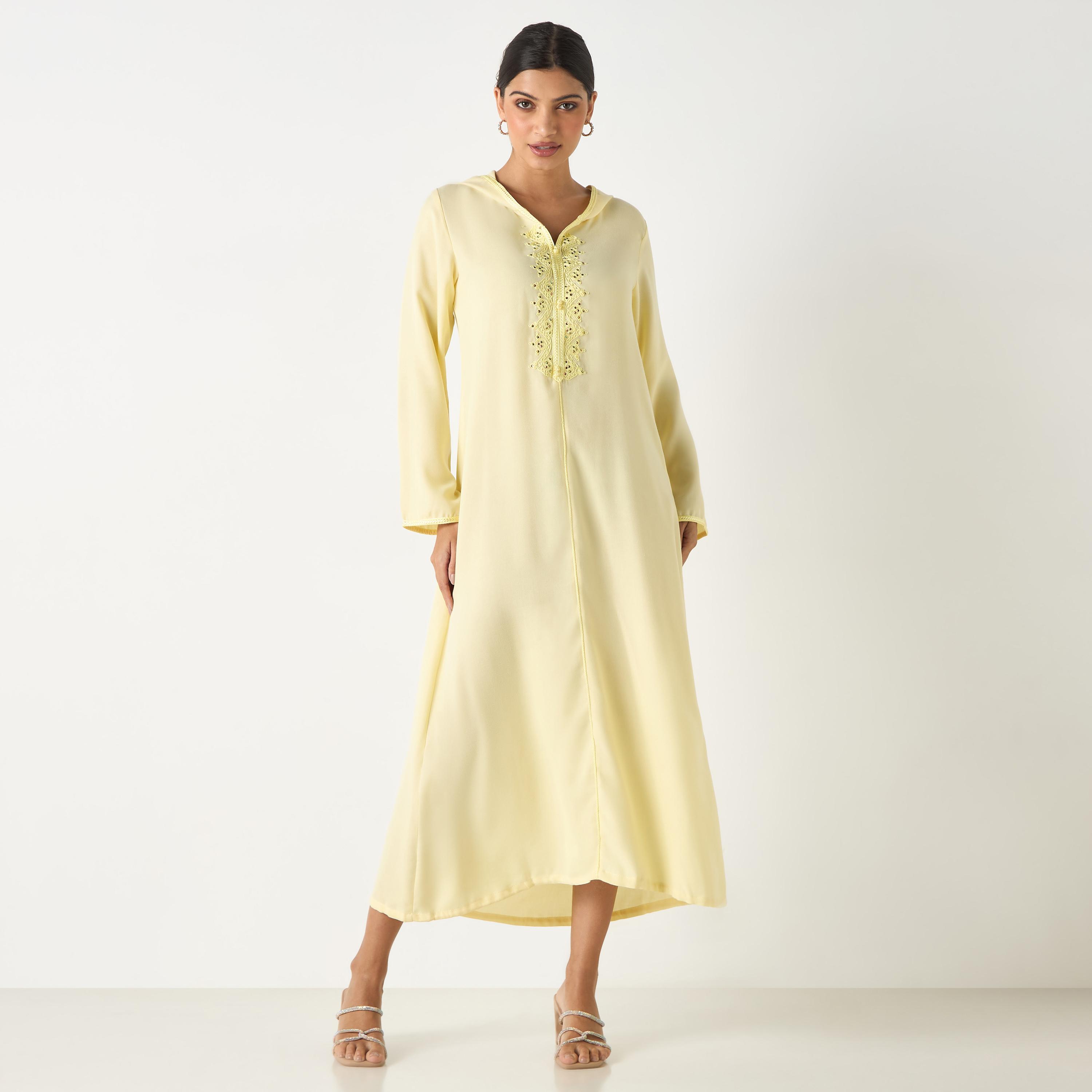 Hadiyath Al Madinah Embroidered Jalabiya with Hood-women-arabicclothing-jalabiyas-image-1
