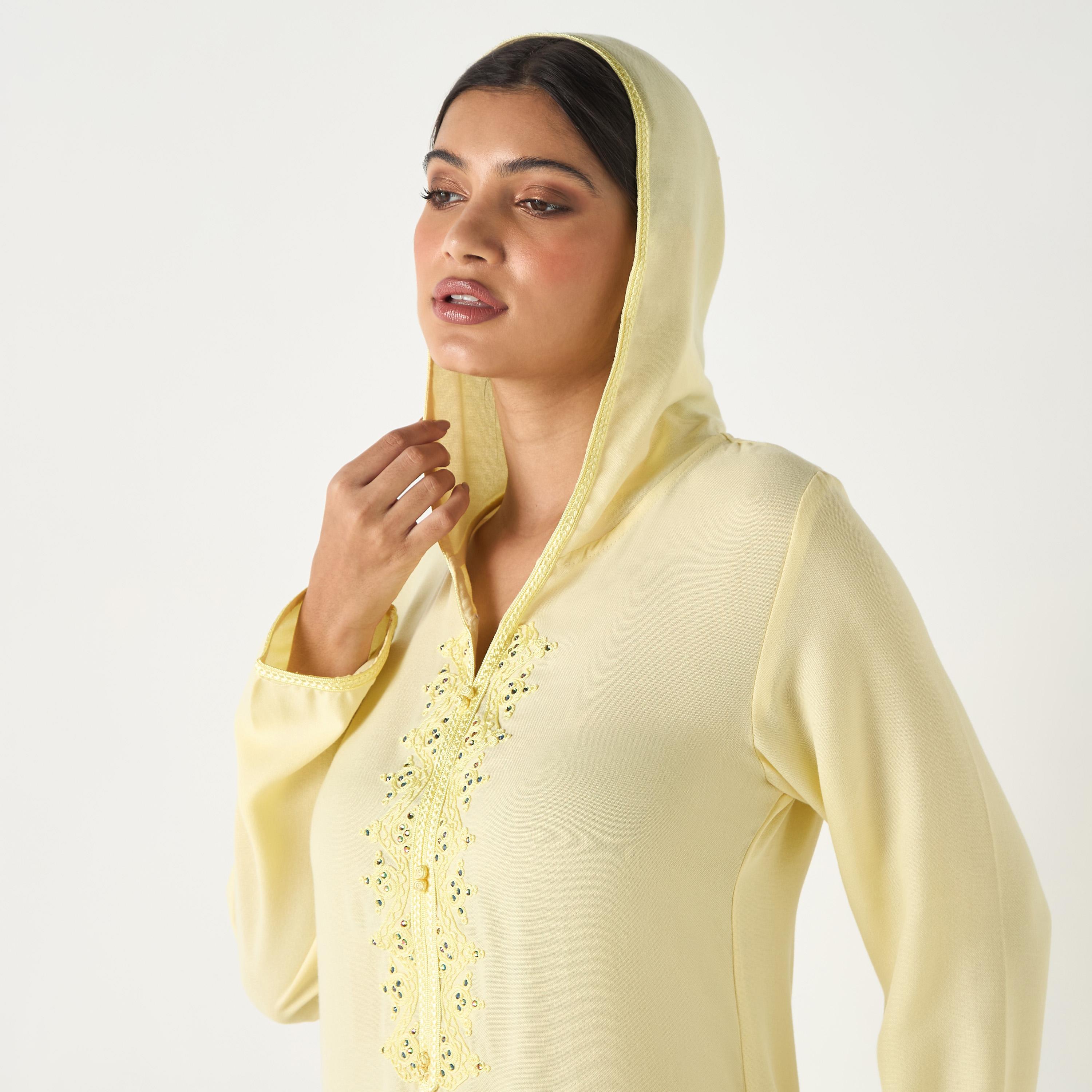 Hadiyath Al Madinah Embroidered Jalabiya with Hood-women-arabicclothing-jalabiyas-image-2