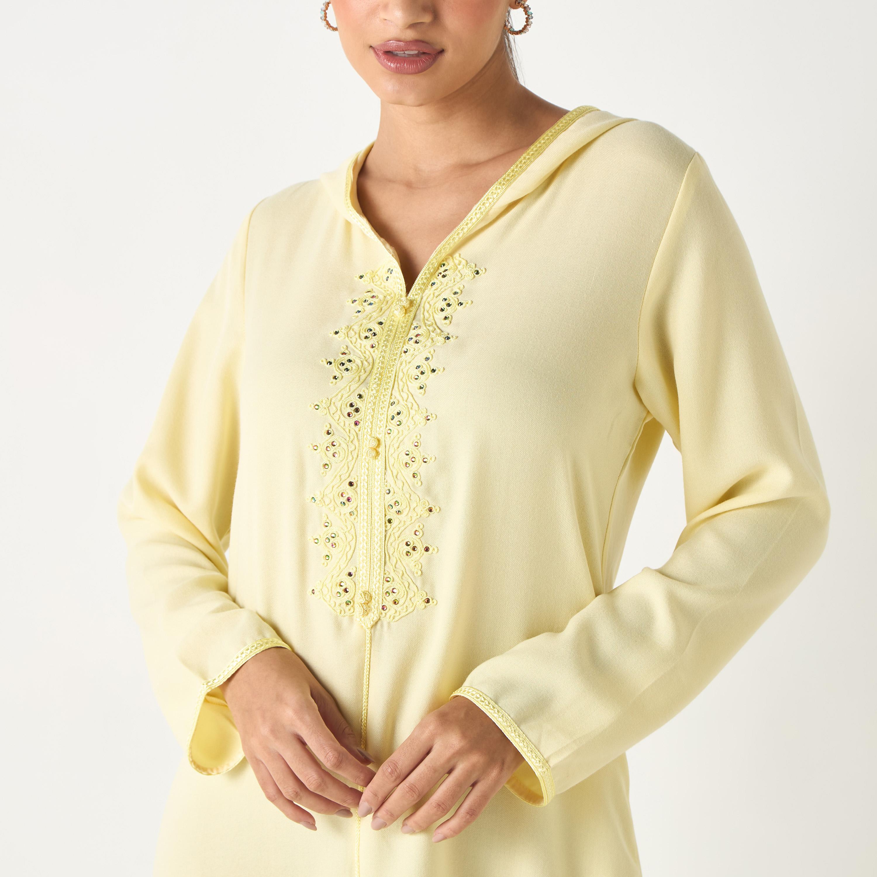 Hadiyath Al Madinah Embroidered Jalabiya with Hood-women-arabicclothing-jalabiyas-image-3