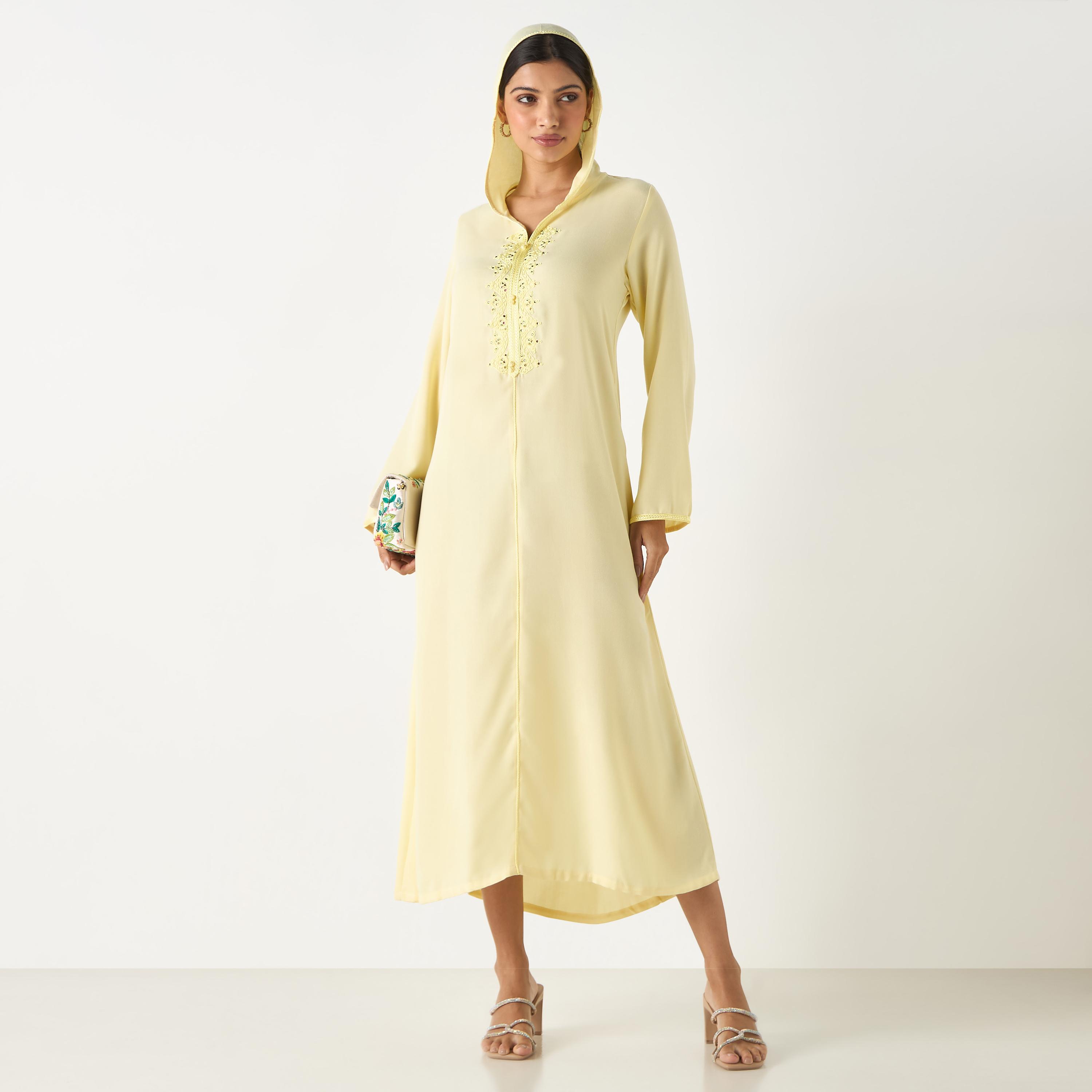 Hadiyath Al Madinah Embroidered Jalabiya with Hood-women-arabicclothing-jalabiyas-image-4