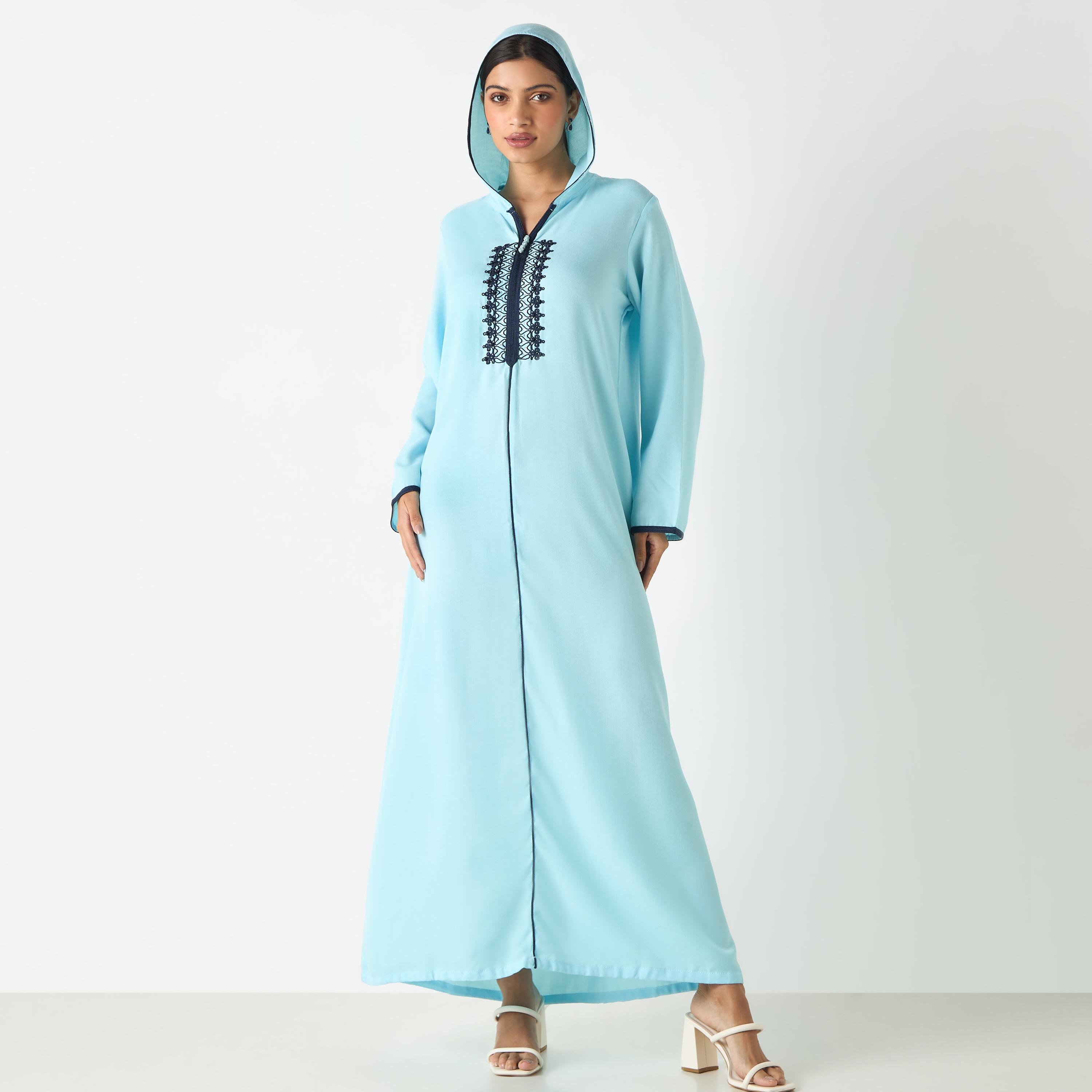 Hadiyath Al Madinah Embroidered Jalabiya with Hood-women-arabicclothing-jalabiyas-image-1