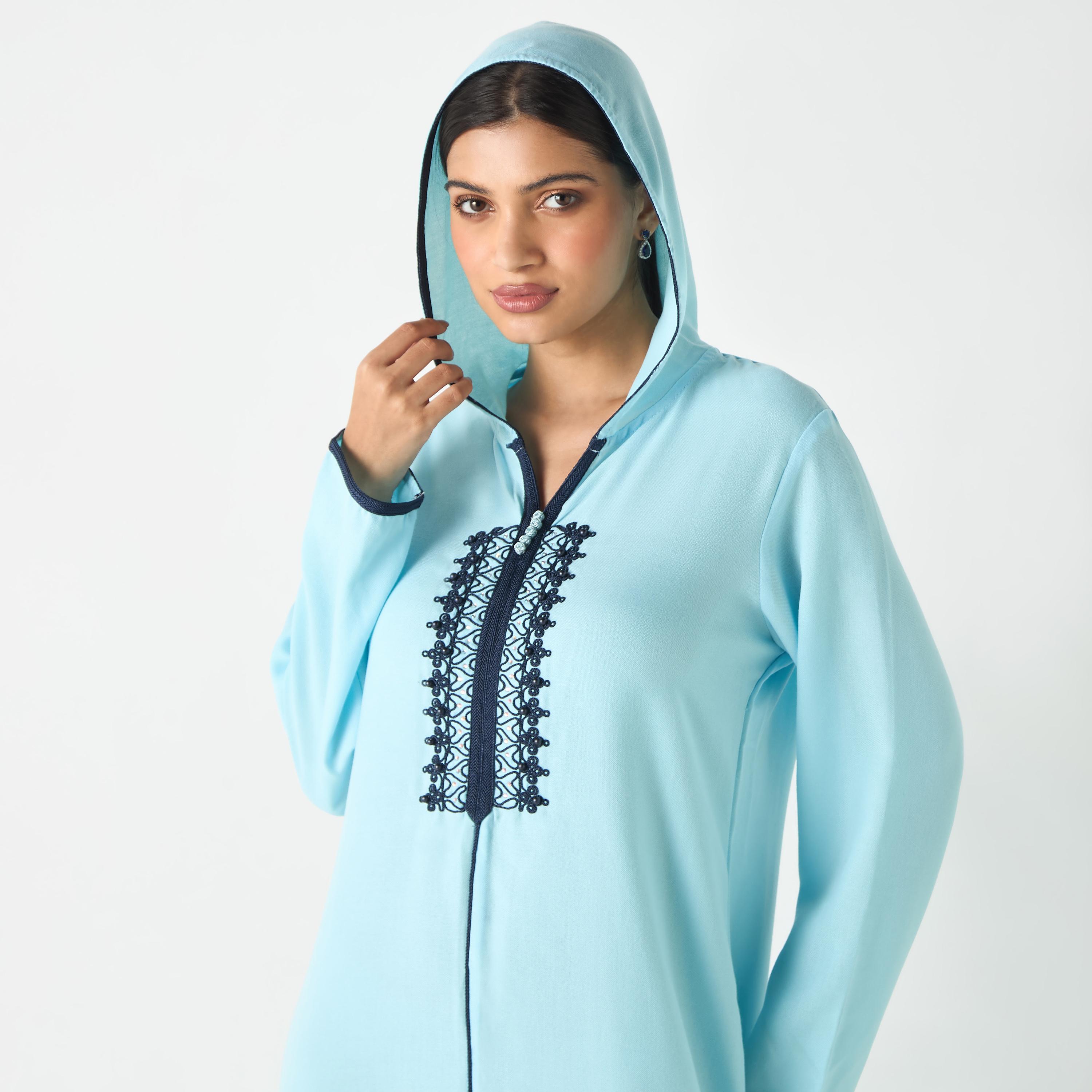Hadiyath Al Madinah Embroidered Jalabiya with Hood-women-arabicclothing-jalabiyas-image-2