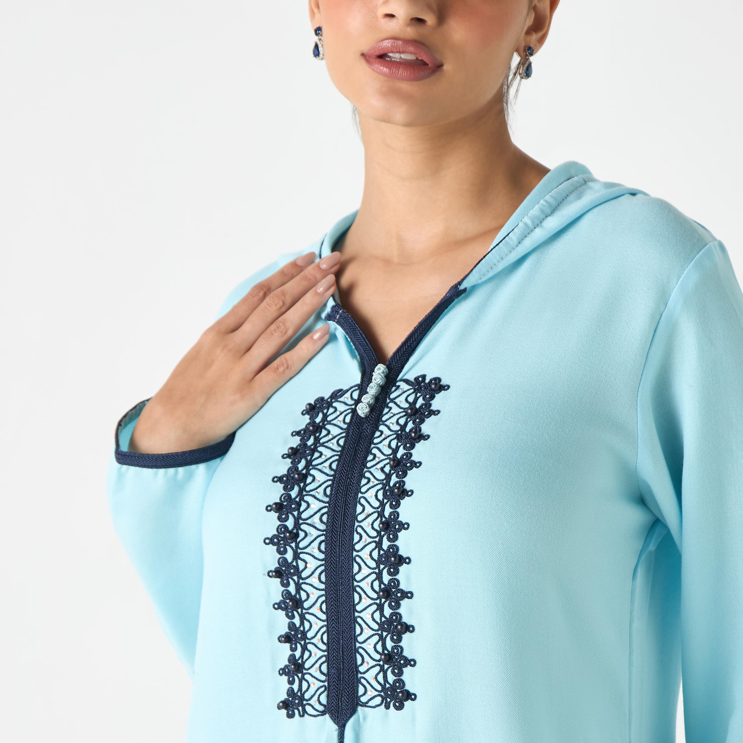 Hadiyath Al Madinah Embroidered Jalabiya with Hood-women-arabicclothing-jalabiyas-image-3