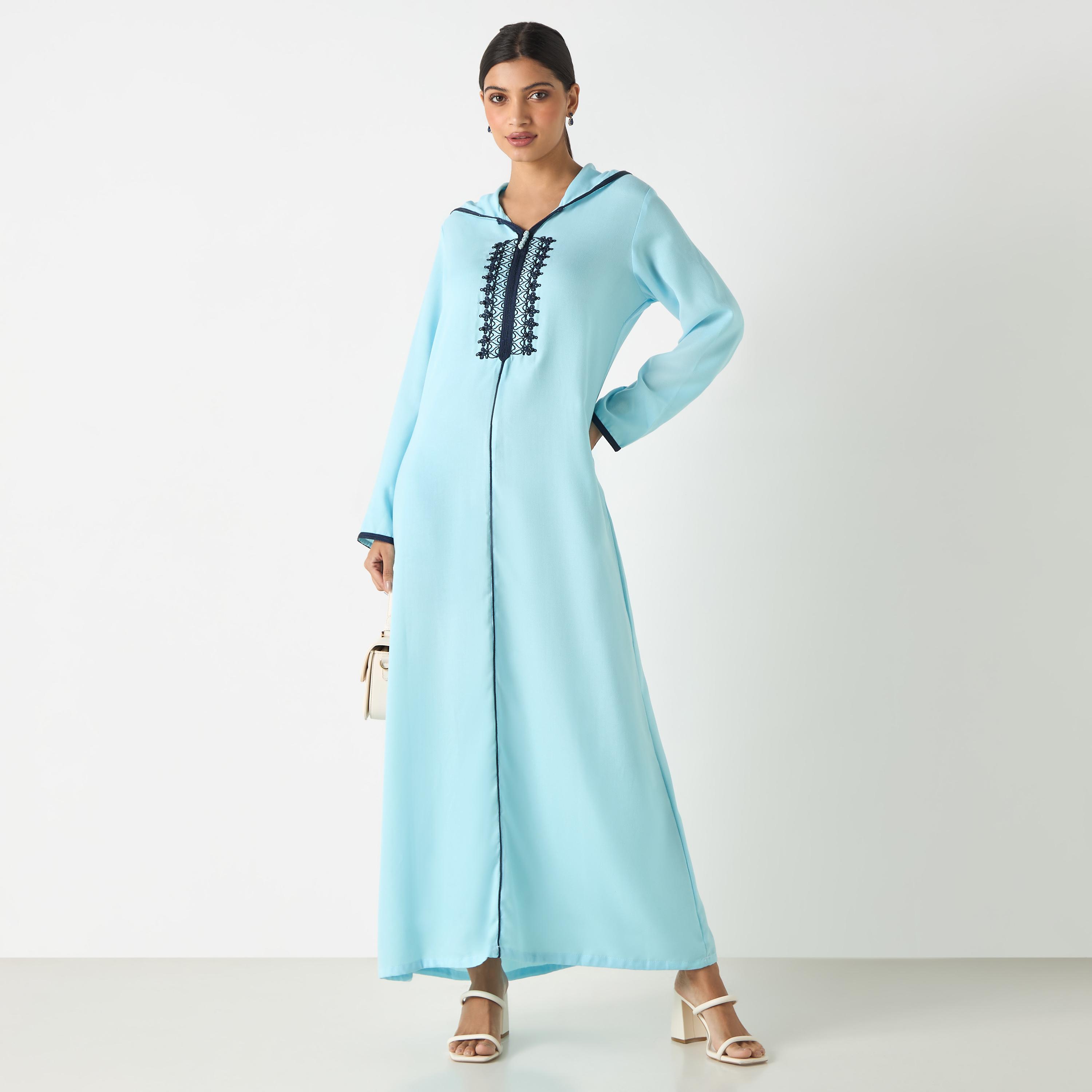 Hadiyath Al Madinah Embroidered Jalabiya with Hood-women-arabicclothing-jalabiyas-image-4