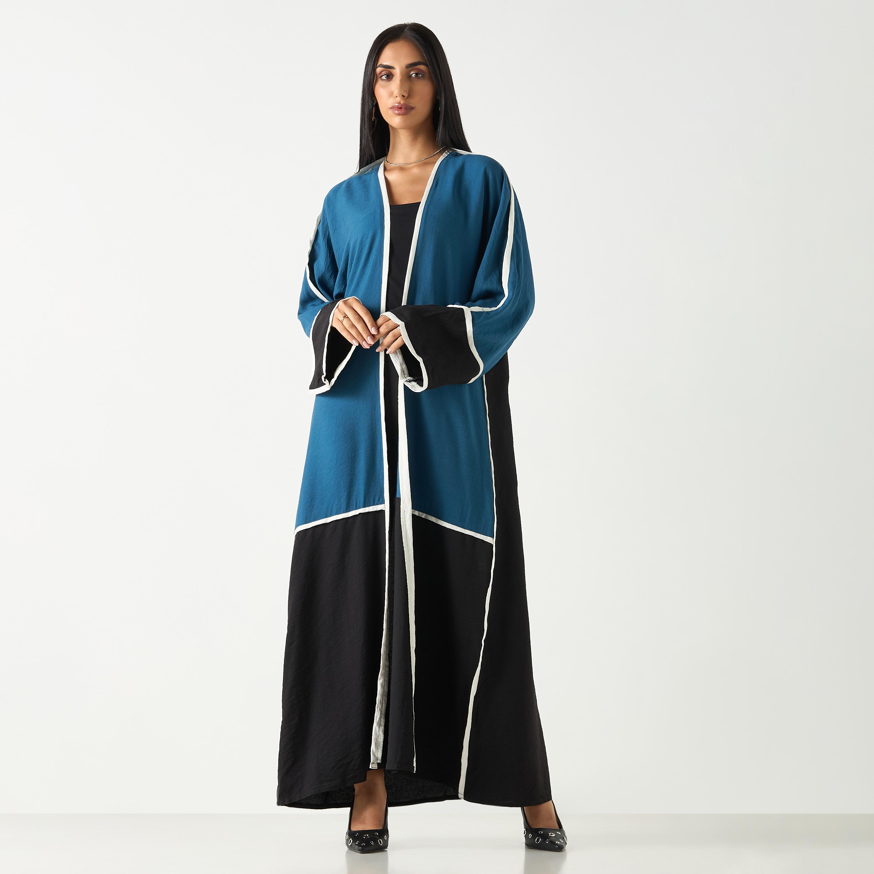Hadiyath Al Madinah Panelled Open Front Abaya-women-arabicclothing-abayas-image-1