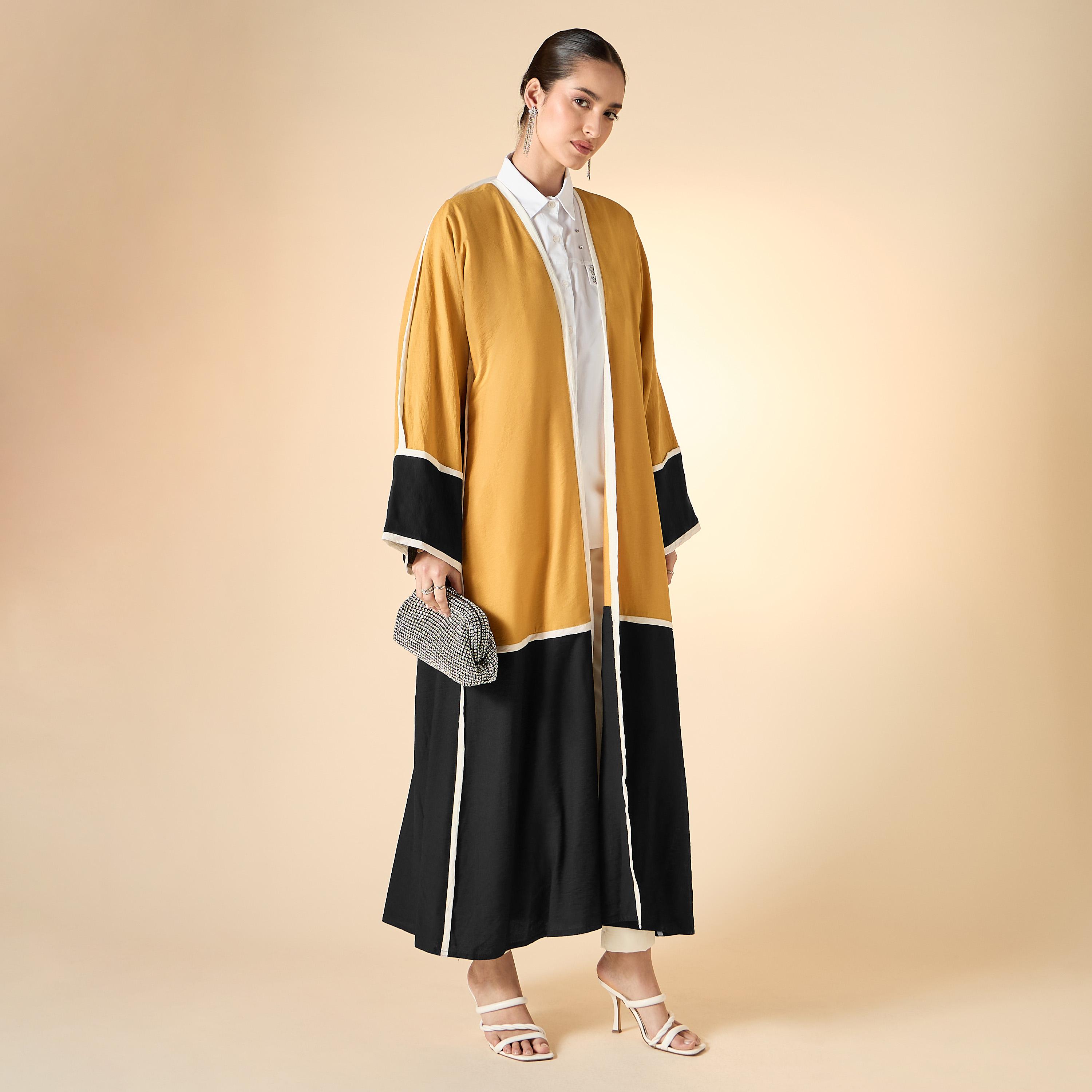 Hadiyath Al Madinah Colourblock Abaya with Contrast Trim-women-arabicclothing-abayas-image-1