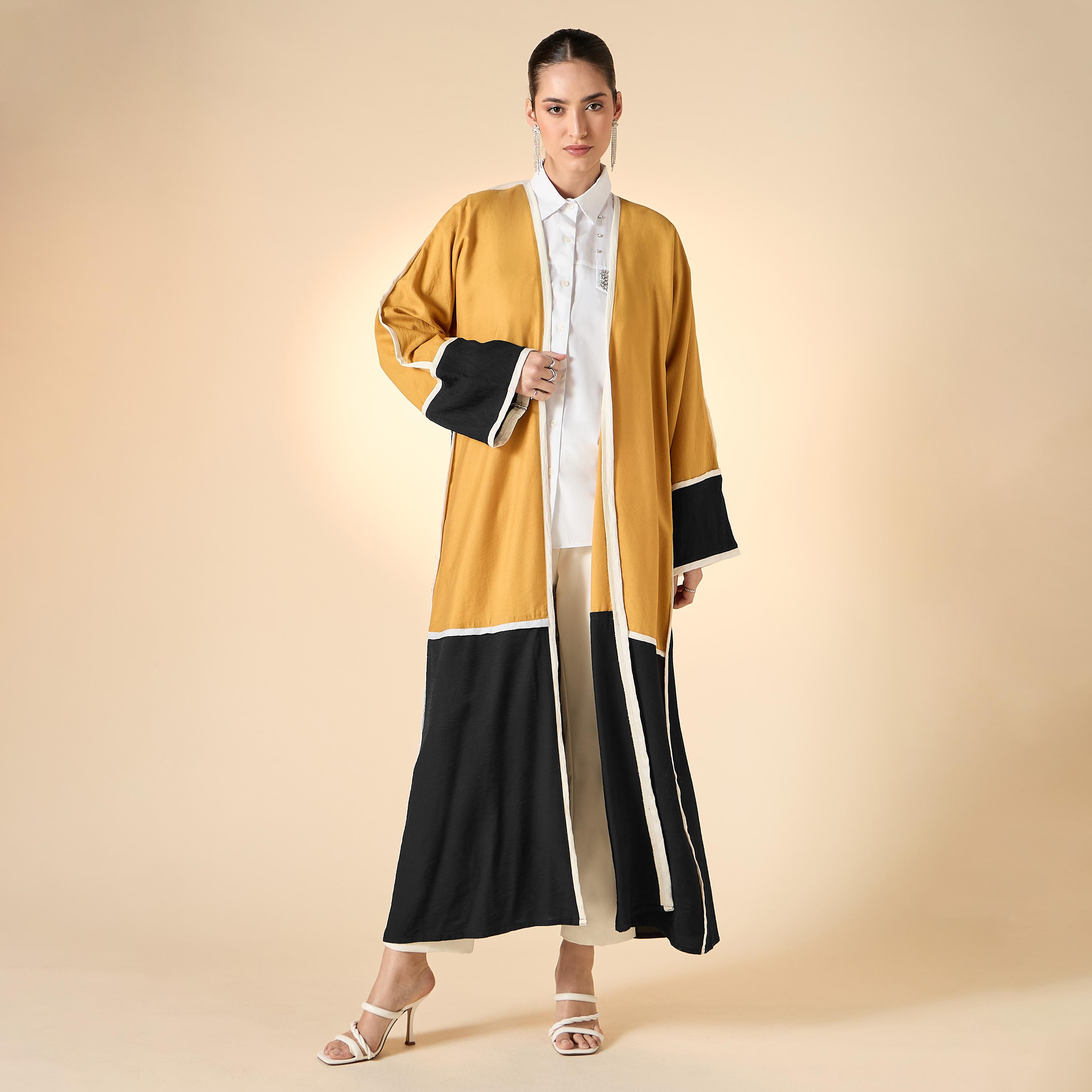 Hadiyath Al Madinah Colourblock Abaya with Contrast Trim-women-arabicclothing-abayas-image-2